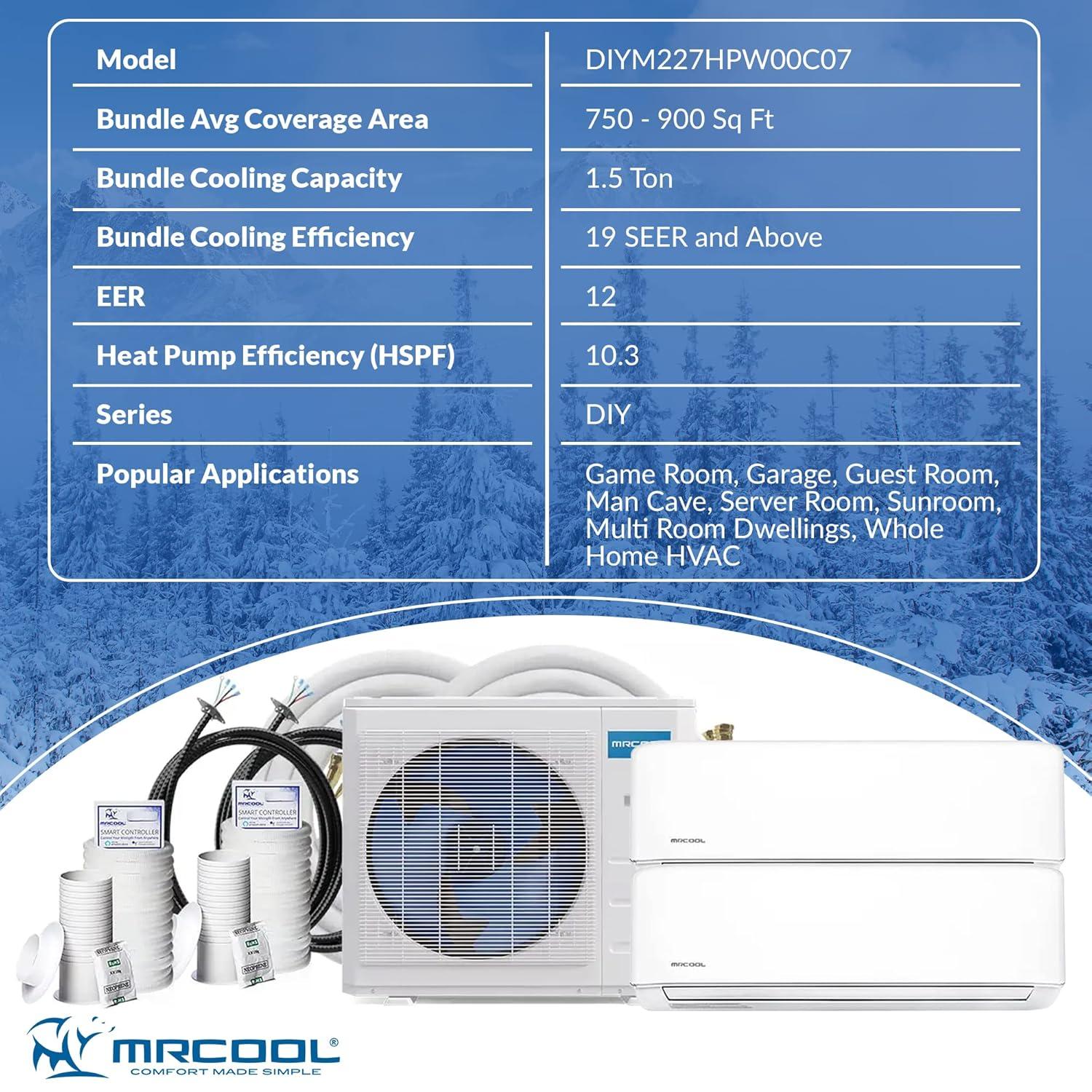 MRCOOL DIY Mini Split - 36,000 BTU 2 Zone Ductless Air Conditioner and Heat Pump with 25 ft. Install Kit, DIYM236HPW03C07