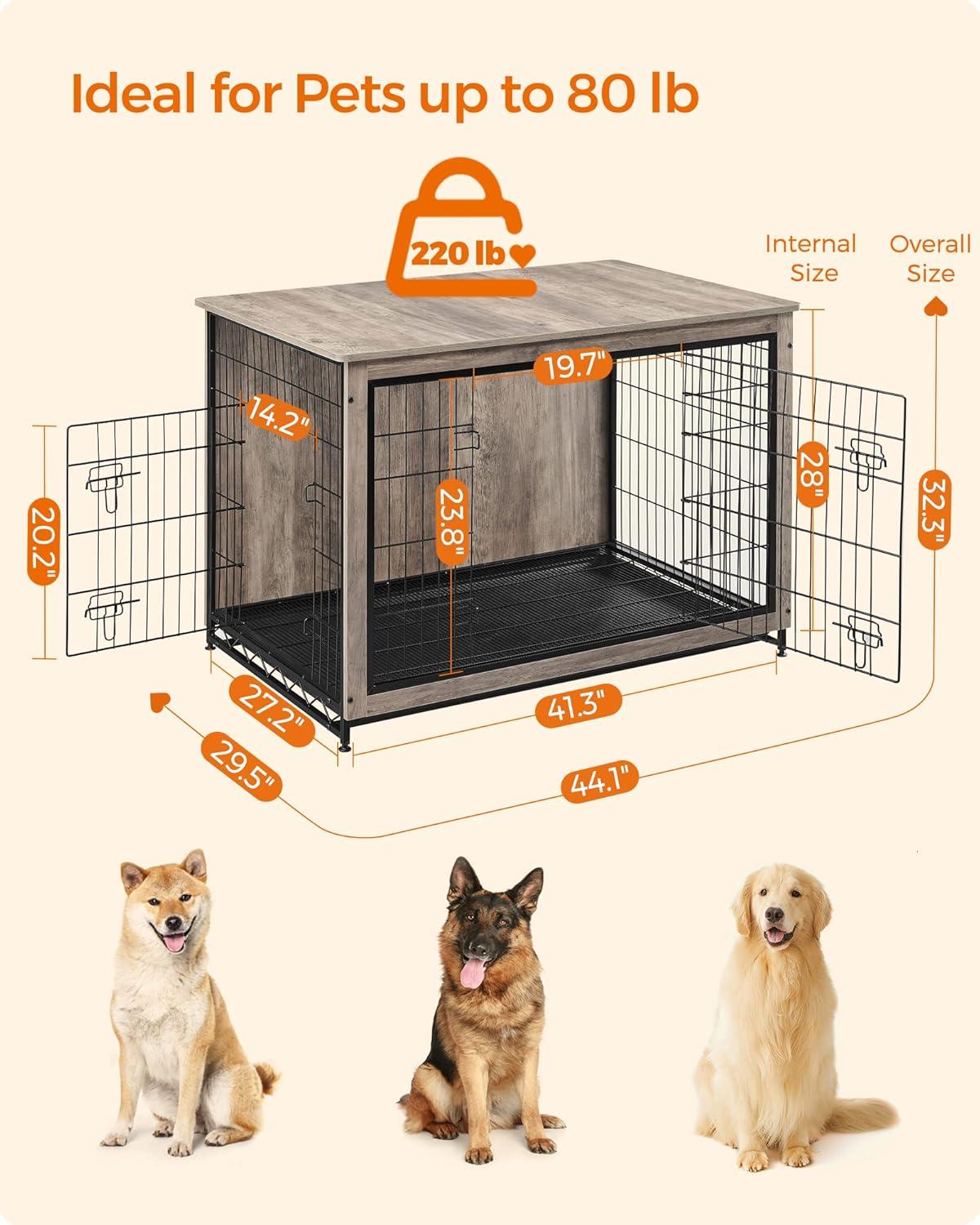 Extra Large Greige and Black Particleboard Dog Crate Table