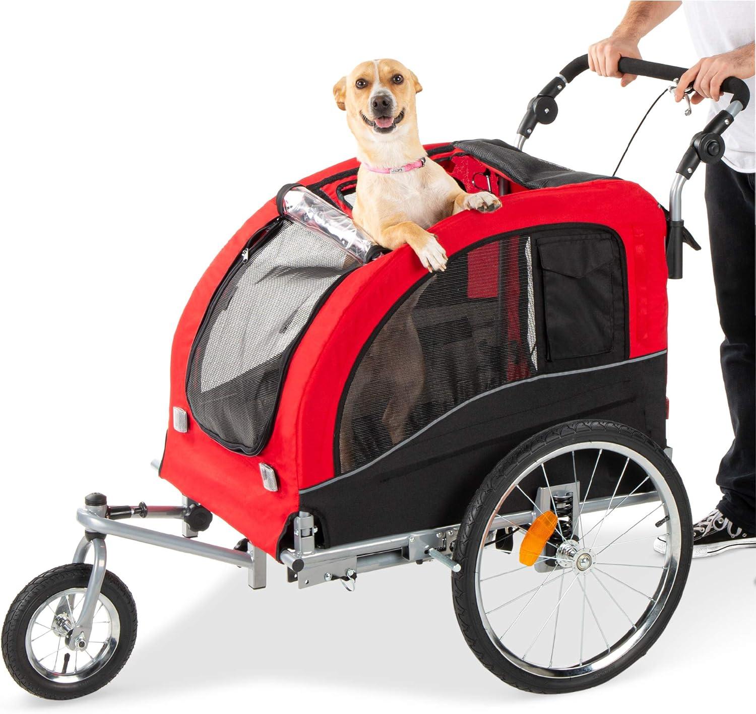 Best Choice Products 2-in-1 Dog Bike Trailer, Pet Stroller Bicycle Carrier w/ Hitch, Brakes, Visibility Flag, Reflector