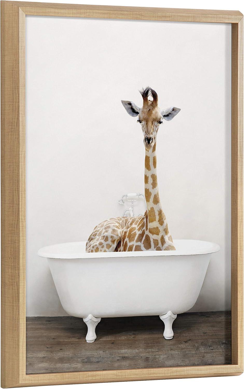 18" x 24" Blake Giraffe 2 in Tub Color Framed Printed Glass by Amy Peterson Art Studio Natural - Kate & Laurel All Things Decor