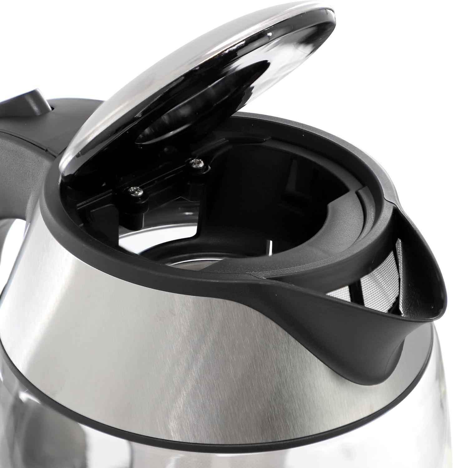 MegaChef 1.8L Glass Body and Stainless Steel Electric Tea Kettle with Tea Infuser Clear/Silver