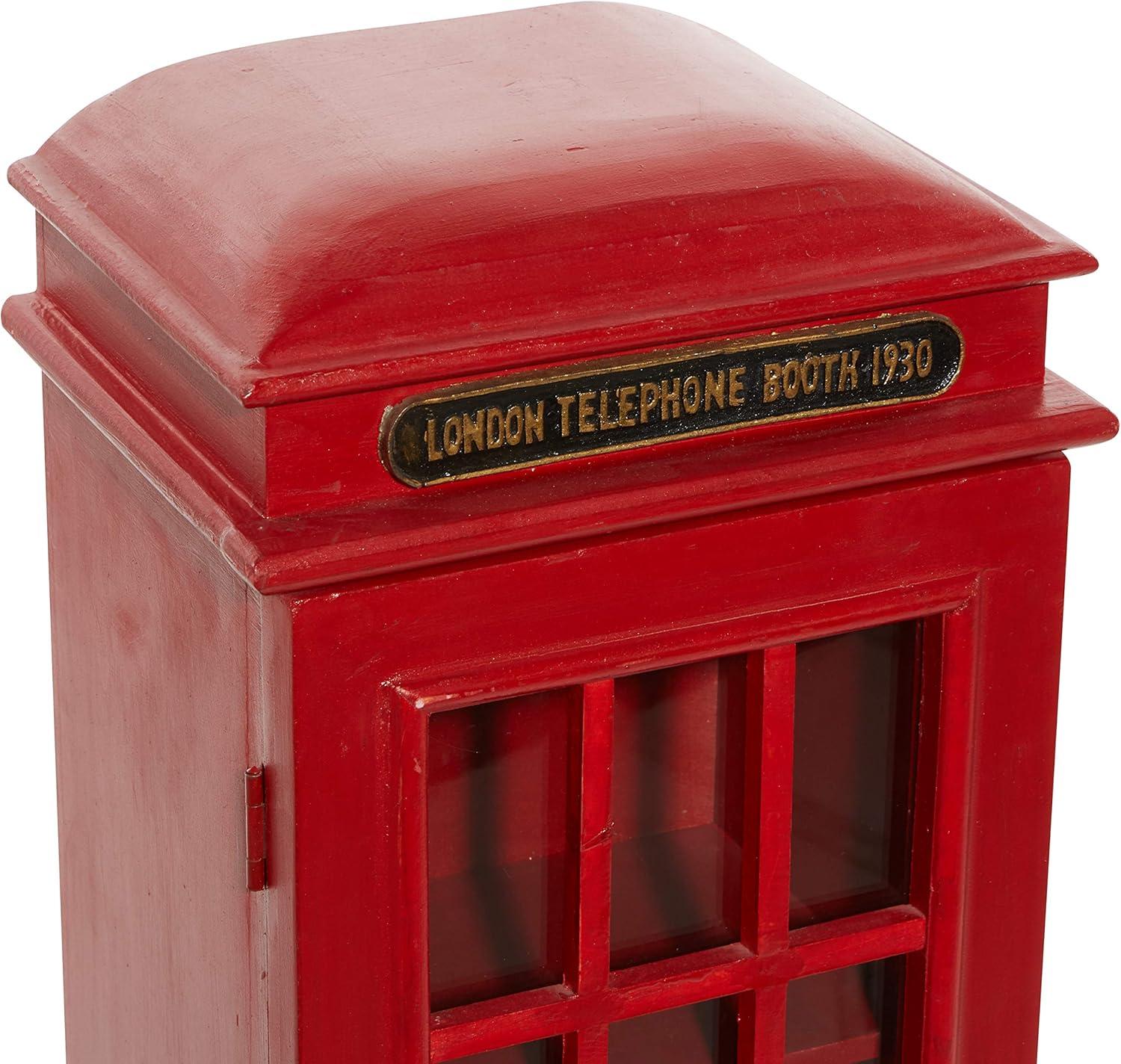 DecMode 11" x 30" Red Wooden London Telephone Booth 2 Shelf Storage Unit, 1-Piece