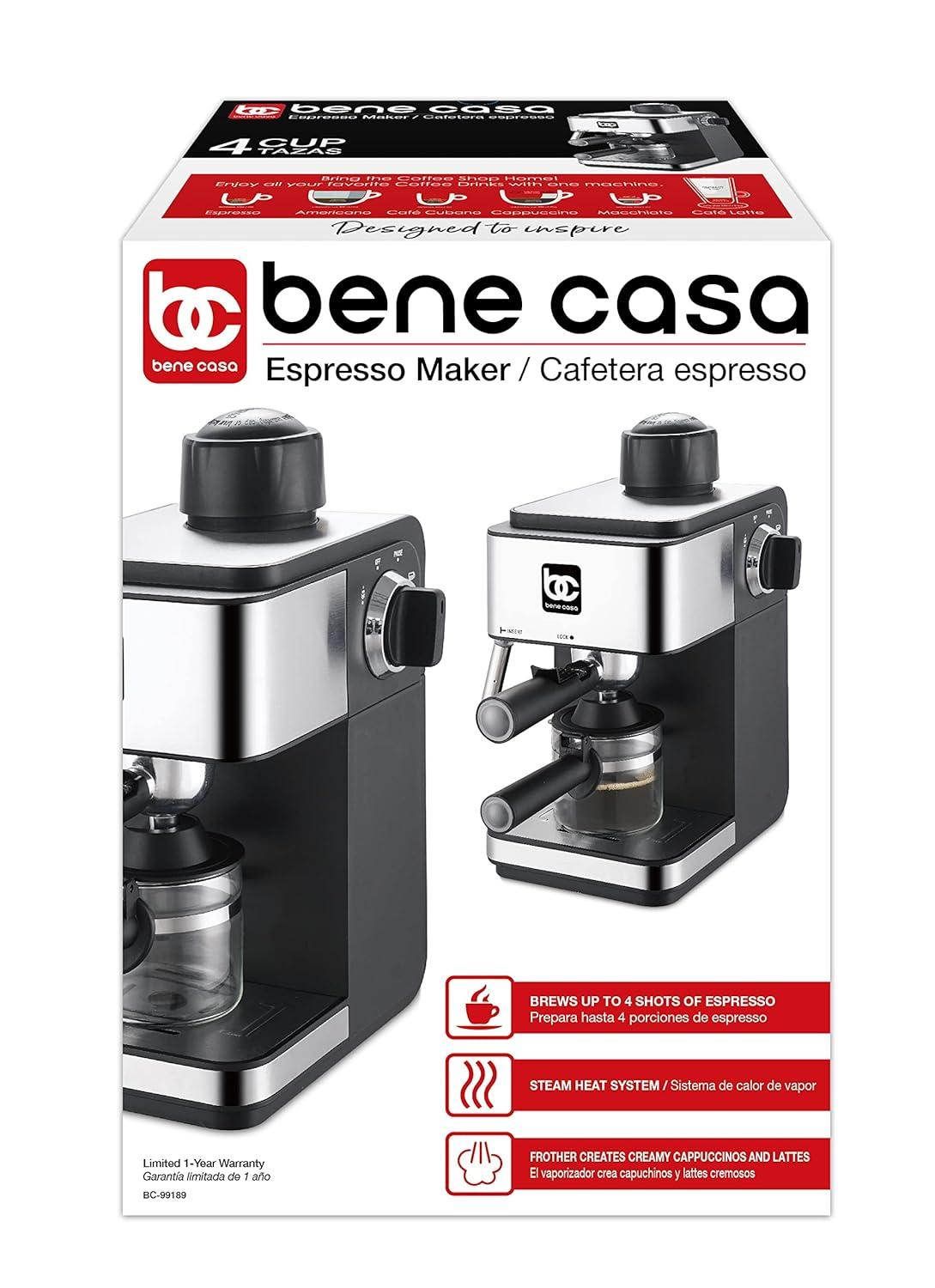 Open Box Bene Casa BC-99189 Espresso Maker, 4-Cup - BLACK/SILVER