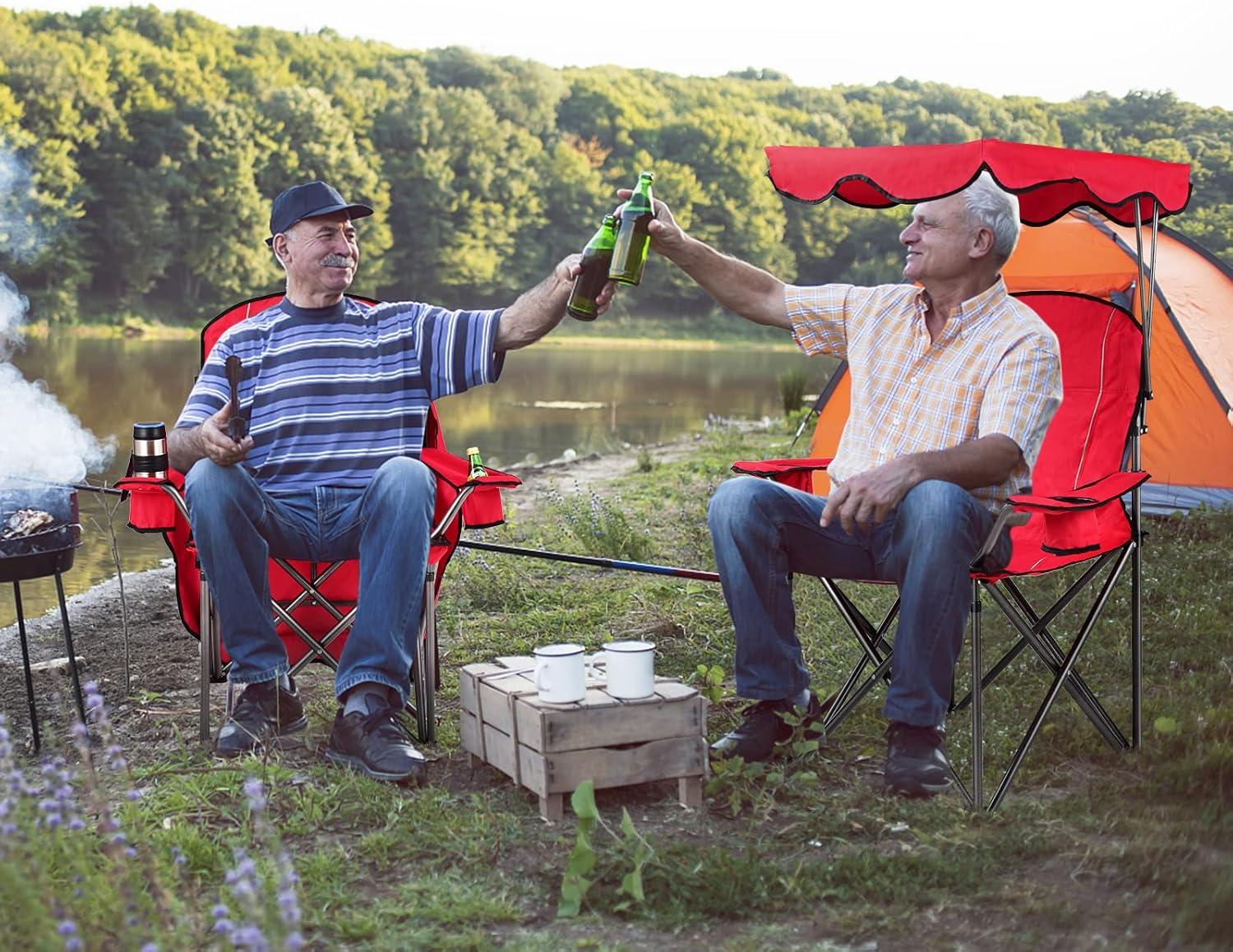 Arlmont & Co. Portable Folding Beach Canopy Chair With Cup Holders