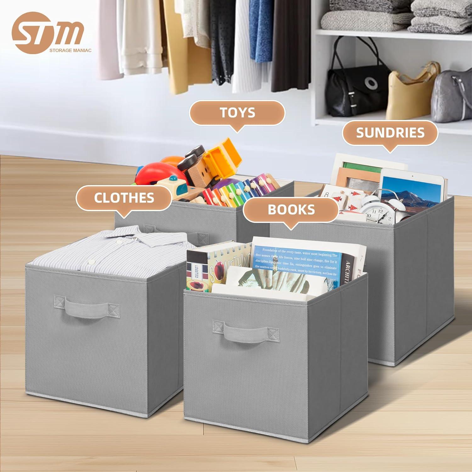 11 Inch Fabric Storage Cubes with Dual Handles, Collapsible Cube Bins for Shelves (10 Pack), Foldable Baskets for Clothes, Closet Organizers and Storage Box (Grey)