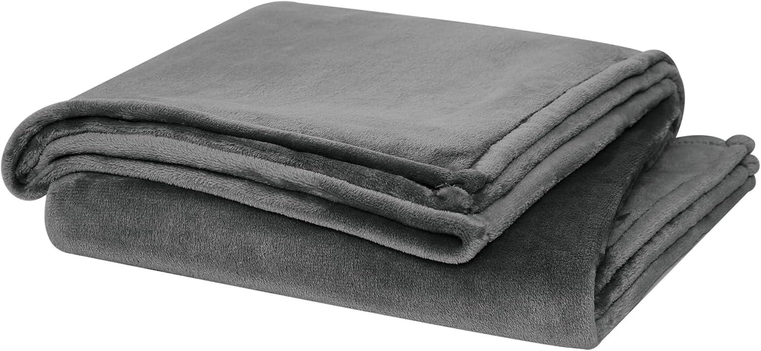 Cannon Full/Queen Solid Plush Blanket Gray: Cozy Polyester, Machine Washable, All Ages Comfort
