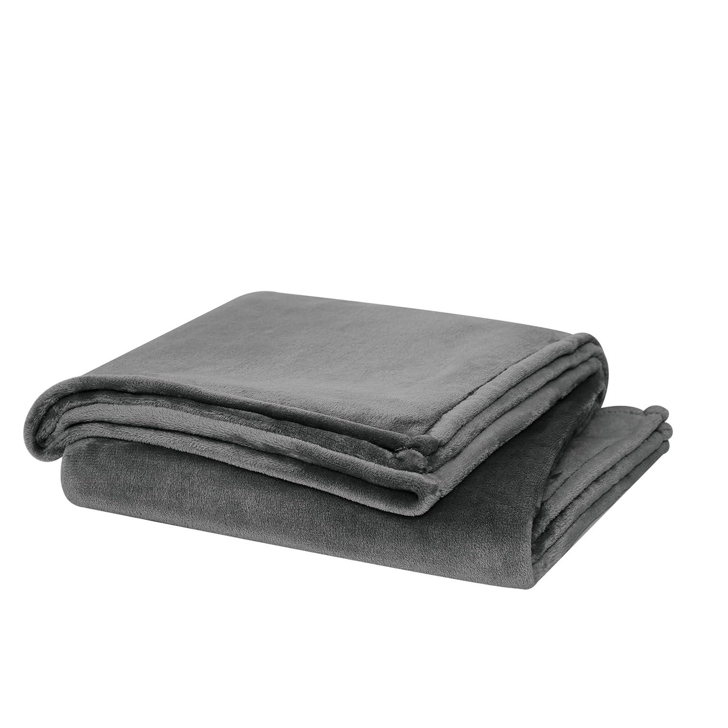 Cannon Full/Queen Solid Plush Blanket Gray: Cozy Polyester, Machine Washable, All Ages Comfort