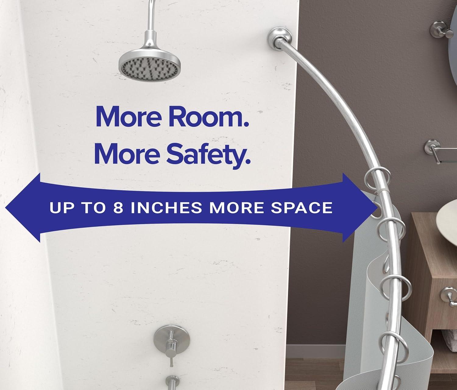 Hotel Comfort 42"- 72" Expandable Curved Shower Curtain Rod | Stainless Steel Shower Rod