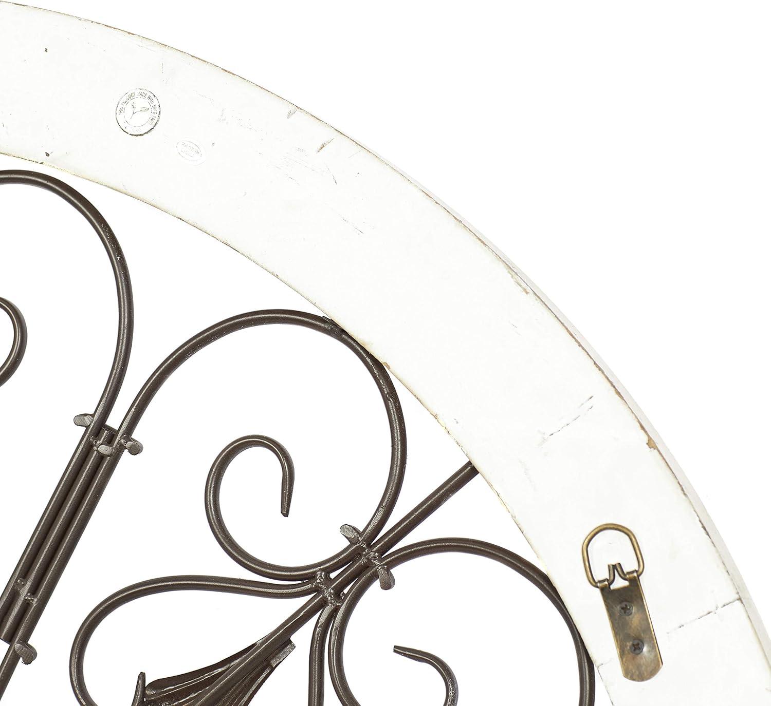 DecMode Brown Wood Arabesque Scroll Wall Decor with Metal Fleur De Lis Relief