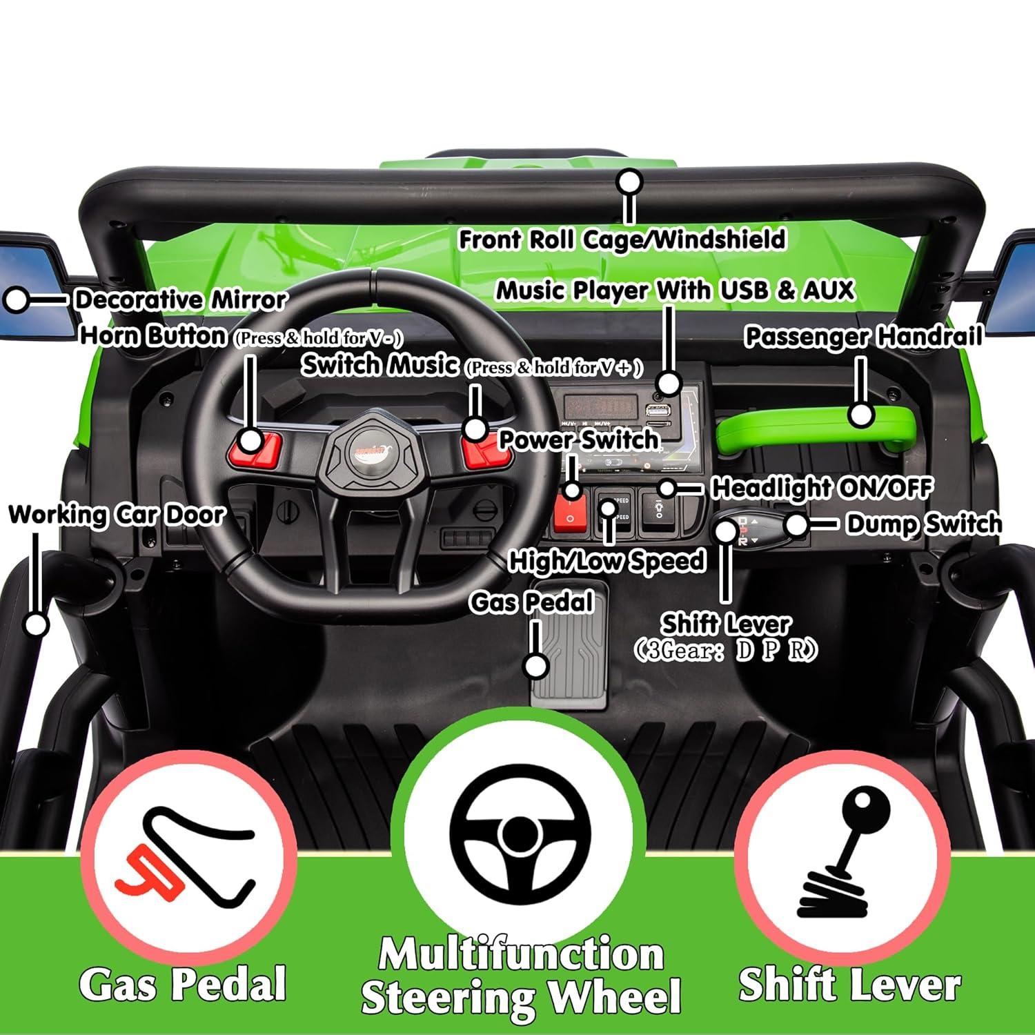 4 Wheels 24V Ride on Dump Truck Toys 2 Seater Kids Ride On UTV Car with Remote Control,Electric Dump Bed