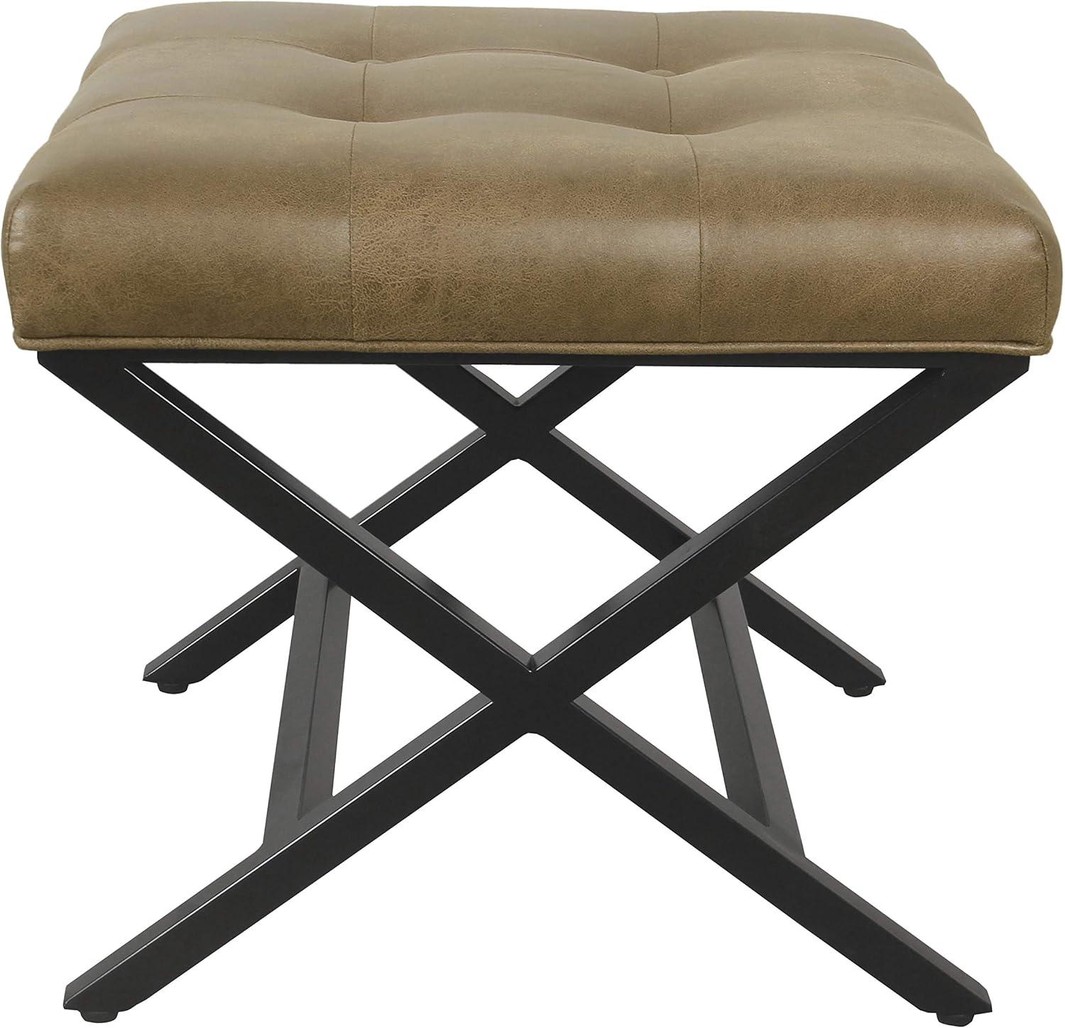 X-Design Bench Faux Leather Brown - HomePop: Modern Upholstered Ottoman, Bedroom Seating, 250lb Capacity