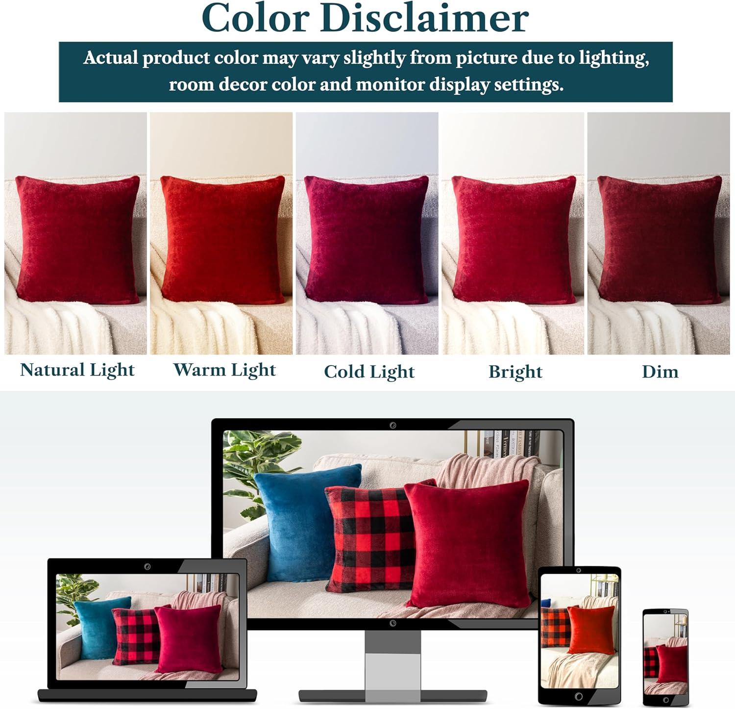 PAVILIA Set of 2 Throw Pillow Covers, Decorative Velvet Square Cushion Cases for Bed Sofa Couch Bedroom Living Room, Red/20 x 20