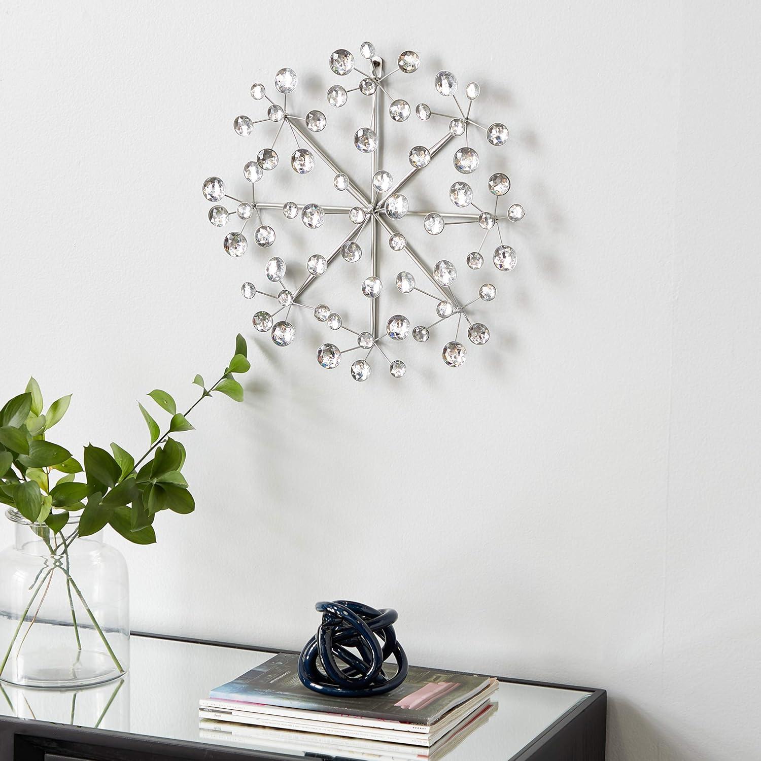 DecMode Silver Metal Starburst Wall Decor with Crystal Embellishment