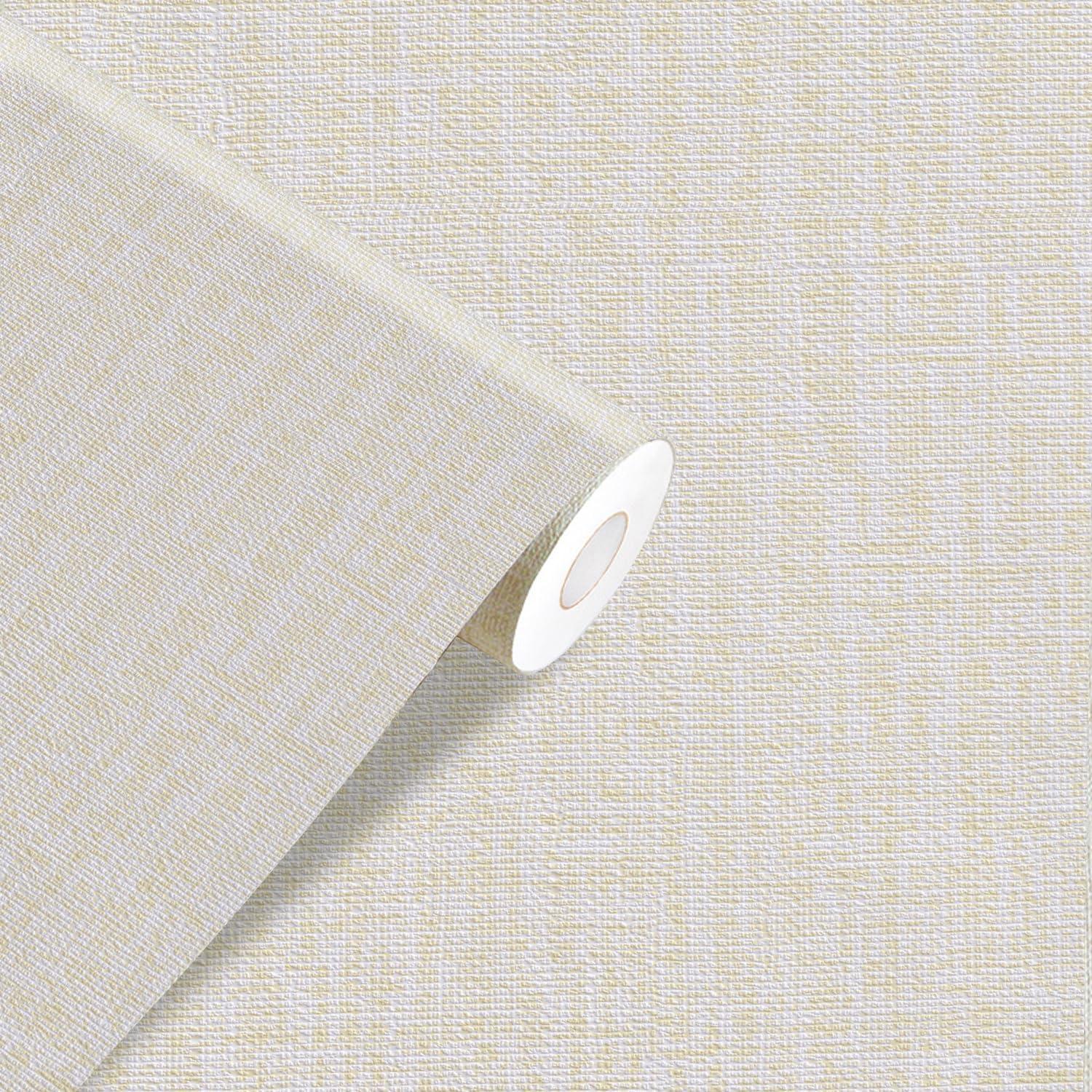 Yancorp 32.8ft Cream Textured Fabric Wallpaper Faux Grasscloth Beige Peel and Stick Wallpaper Self-Adhesive Wallpaper Linen Removable Wallpaper Cabinets Counter Top Liners, 15.7" X 394" Cream 15.7"x394"