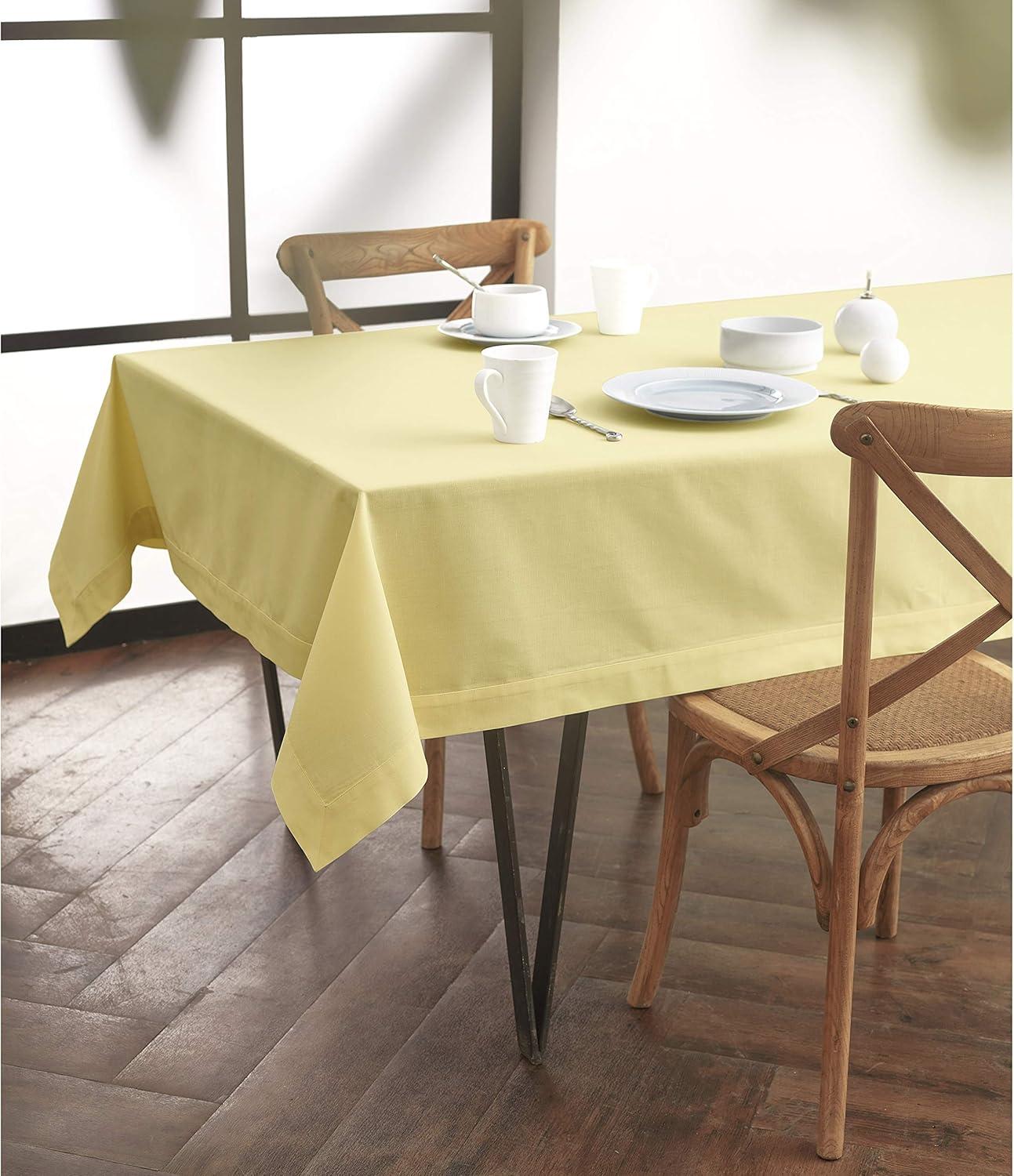 Yellow Cotton Linen Rectangular Dining Tablecloth 104" x 60"