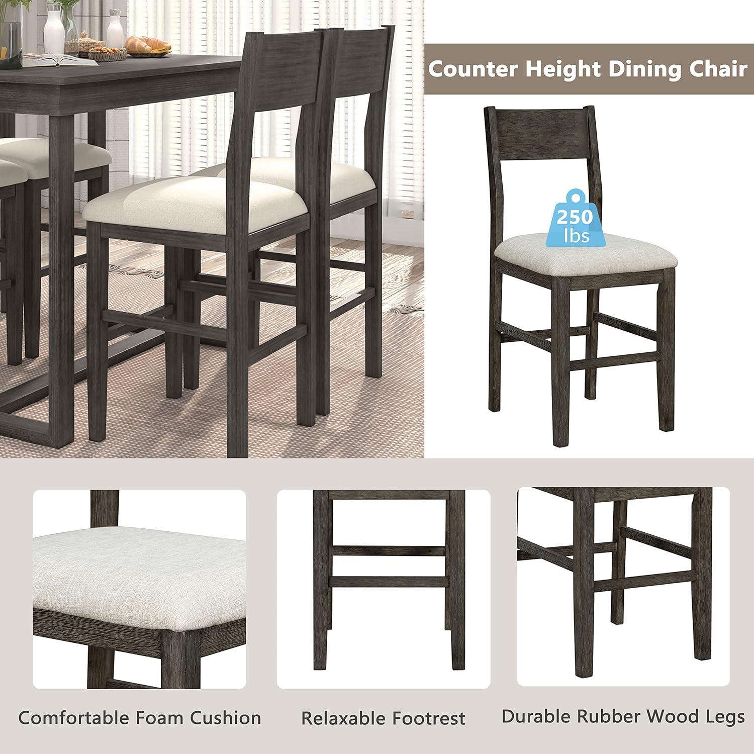 Gray Counter Height Dining Set with Upholstered Chairs