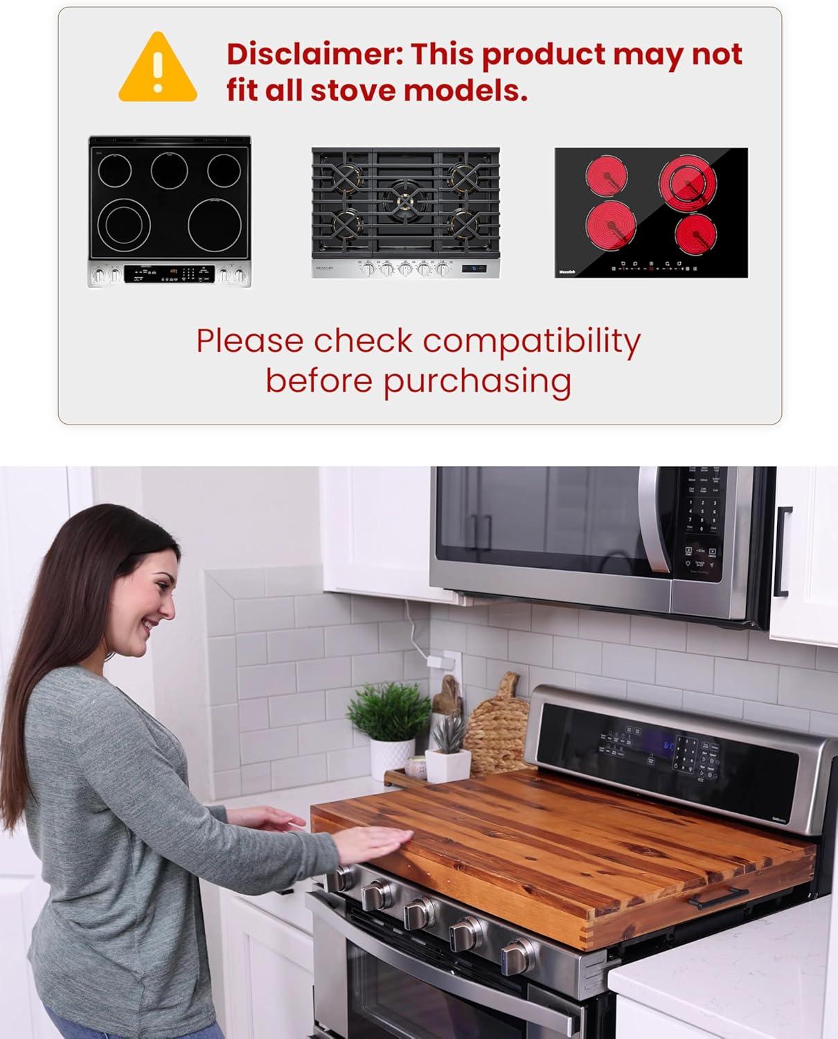 Stove Top Covers for Electric Stove with Handles 30”x22” (Outer) / 28.9”x20.8” (Inner) - Acacia Wood Noodle Board for Gas Stovetop - Stove Top Covers for Gas Burners (Acacia, 30"L x 22"W)