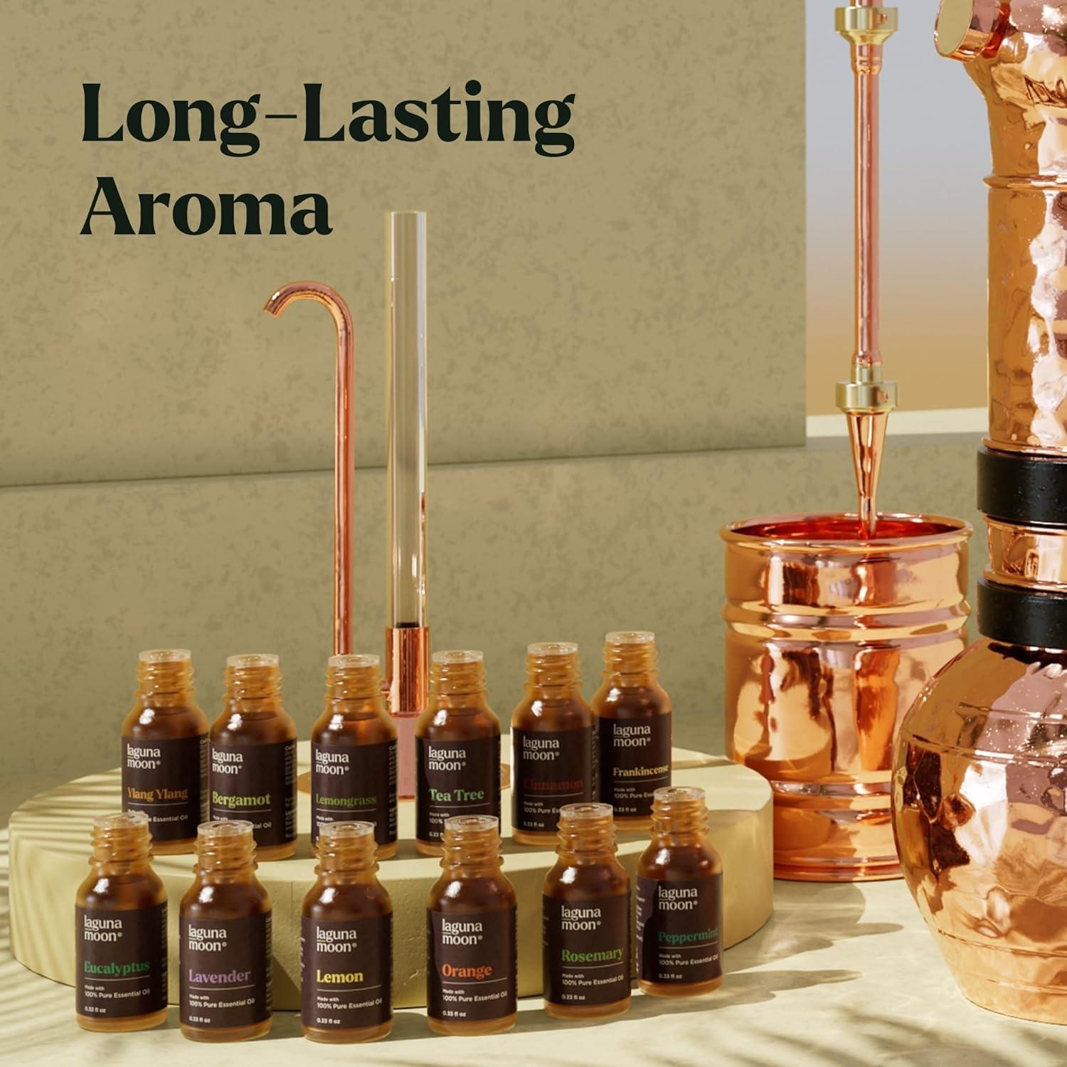 Lagunamoon 10-Pack Organic Essential Oils Set, 10mL, Top 10 Scents for Aromatherapy, Massage, Candle Making, Soap Scents, Office, Skin & Hair Care