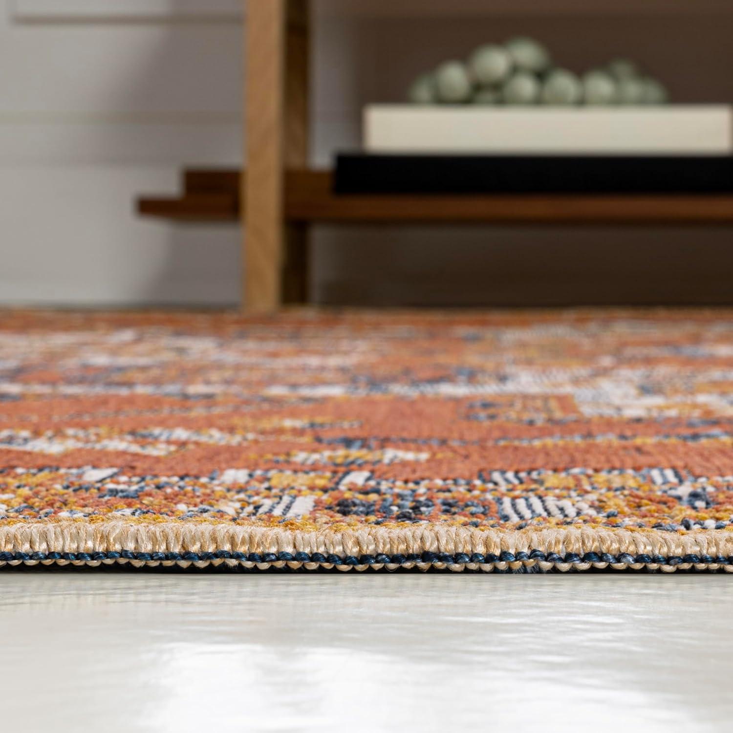 JONATHAN Y Bijan Traditional Vintage Medallion Reversible Machine-Washable Terra/Blue/Cream 3 ft. x 5 ft. Indoor/Outdoor Area Rug
