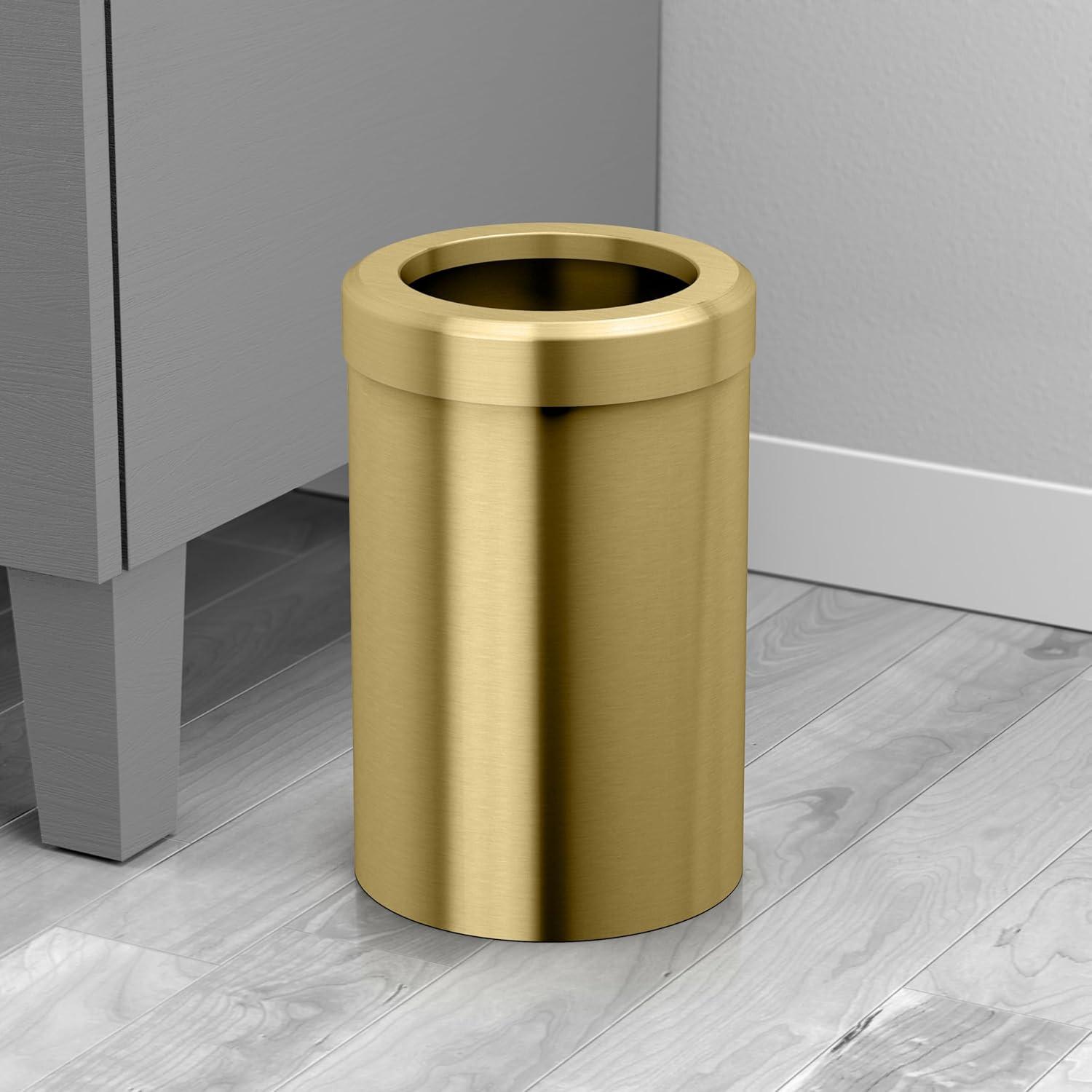 Gold Stainless Steel Round Bathroom Wastebasket with Removable Lid