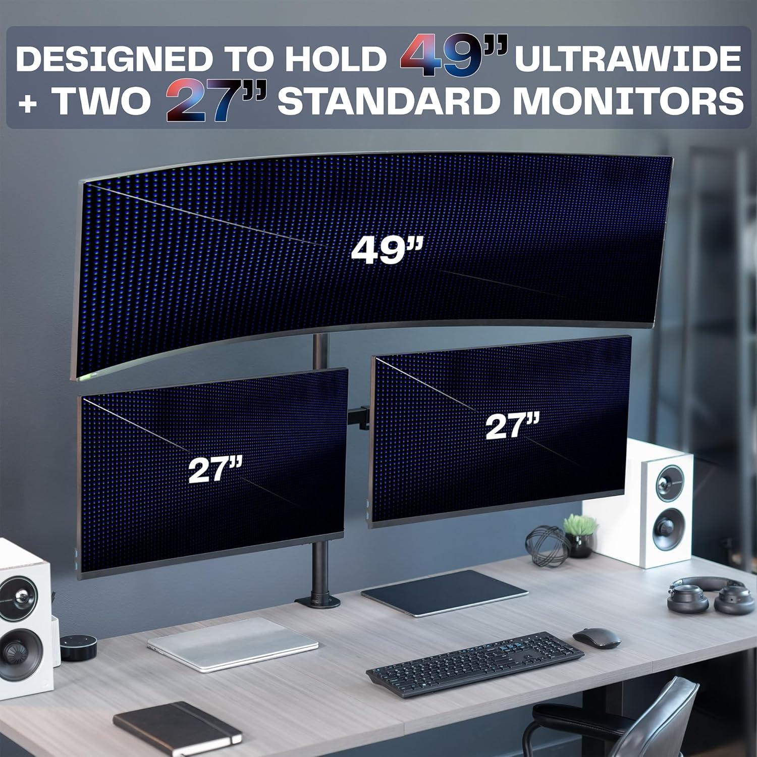 VIVO Triple Monitor Desk Mount, 1 Ultrawide up to 49", 2 Standard up to 27"