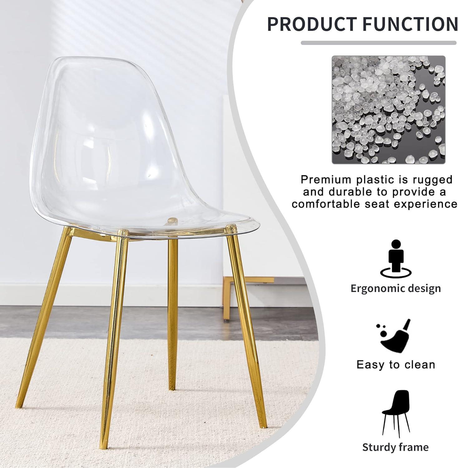 Clear Acrylic Side Chair with Gold Metal Legs