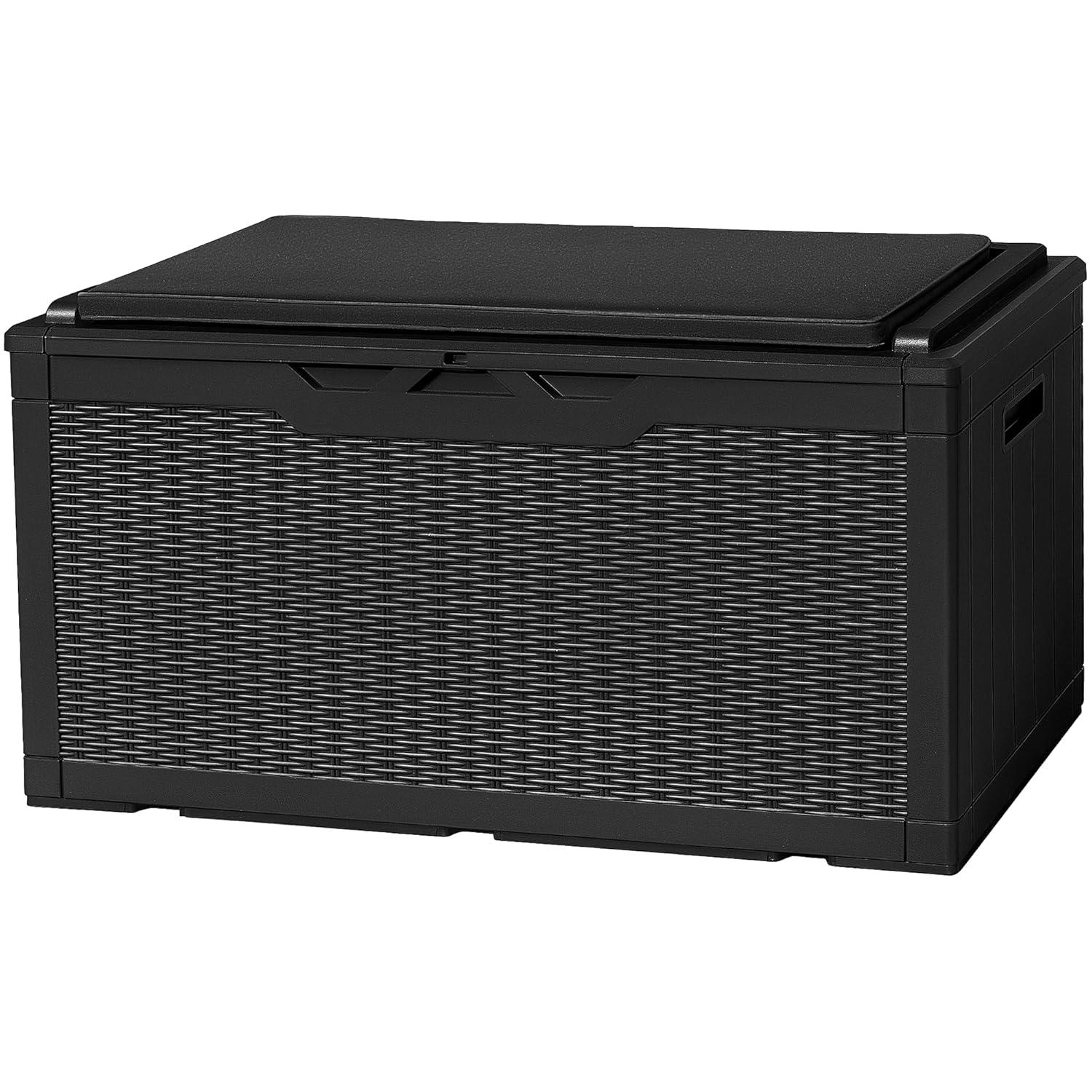 GEMBIK 100 Gallon Resin Deck Box, Large Outdoor Storage Bench with Cushions, Black