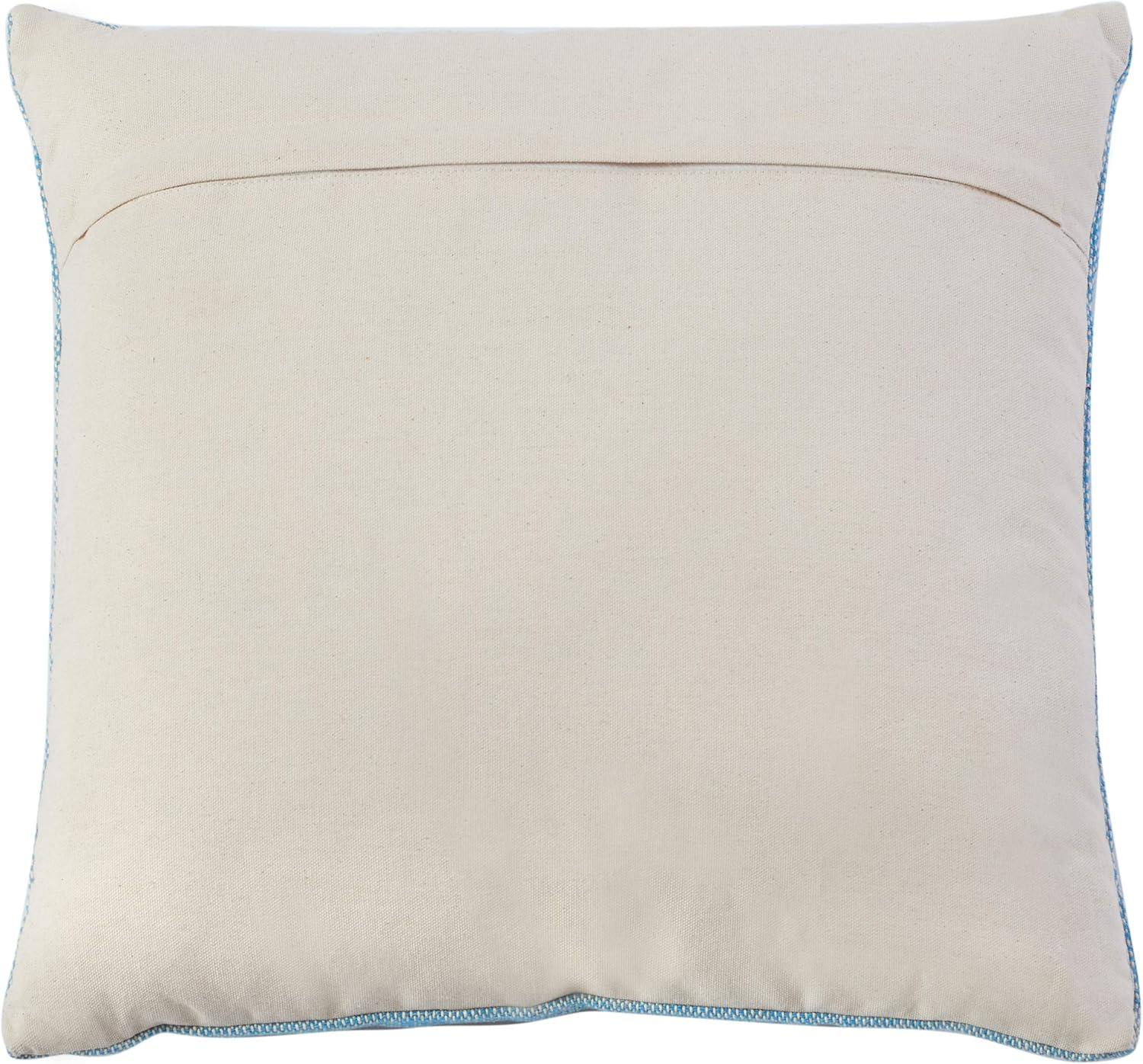 Turquoise Embroidered Cotton Square Accent Pillow