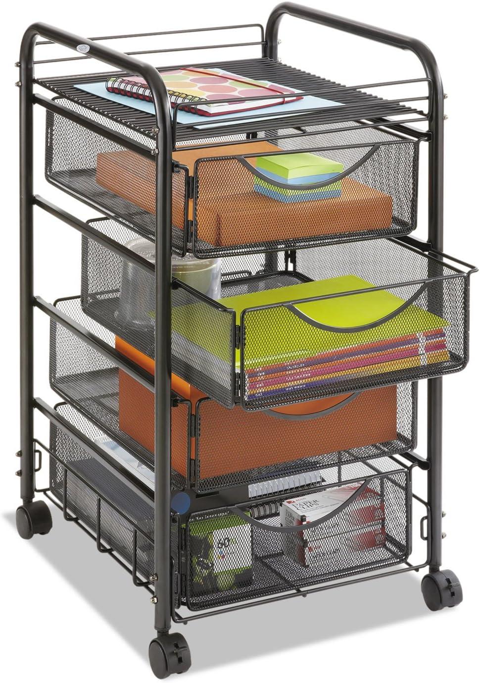 Black Steel Mesh 4-Drawer Rolling File Cart