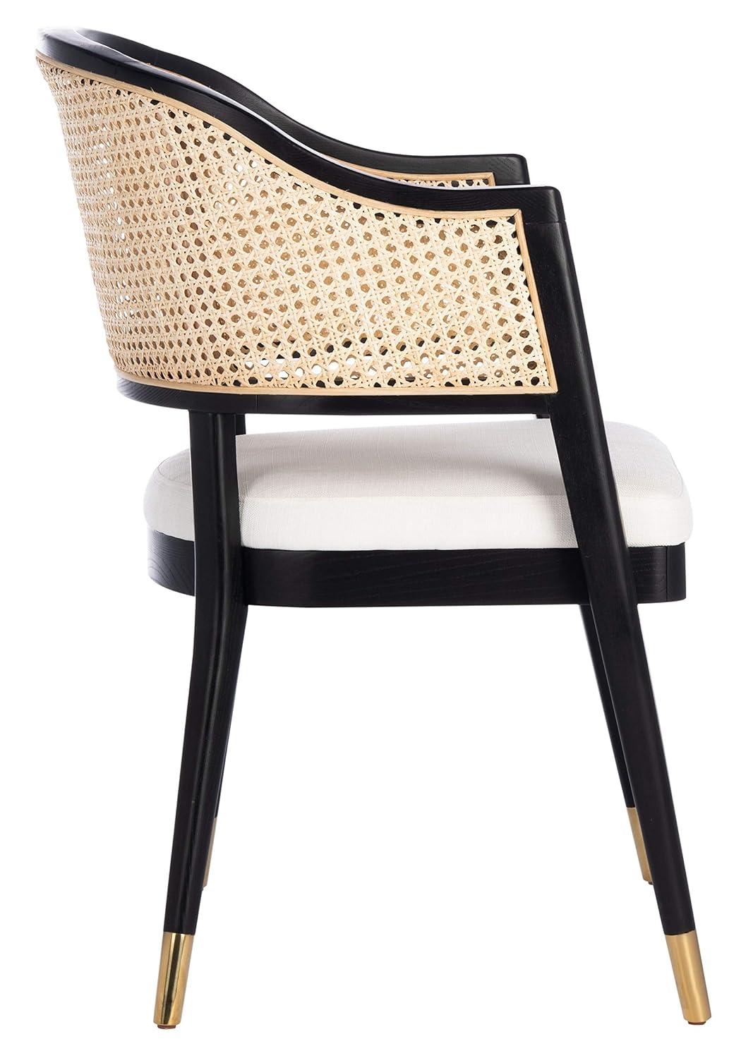 SAFAVIEH Couture Rogue Mid-Century Linen Solid Dining Chair, Black/Natural