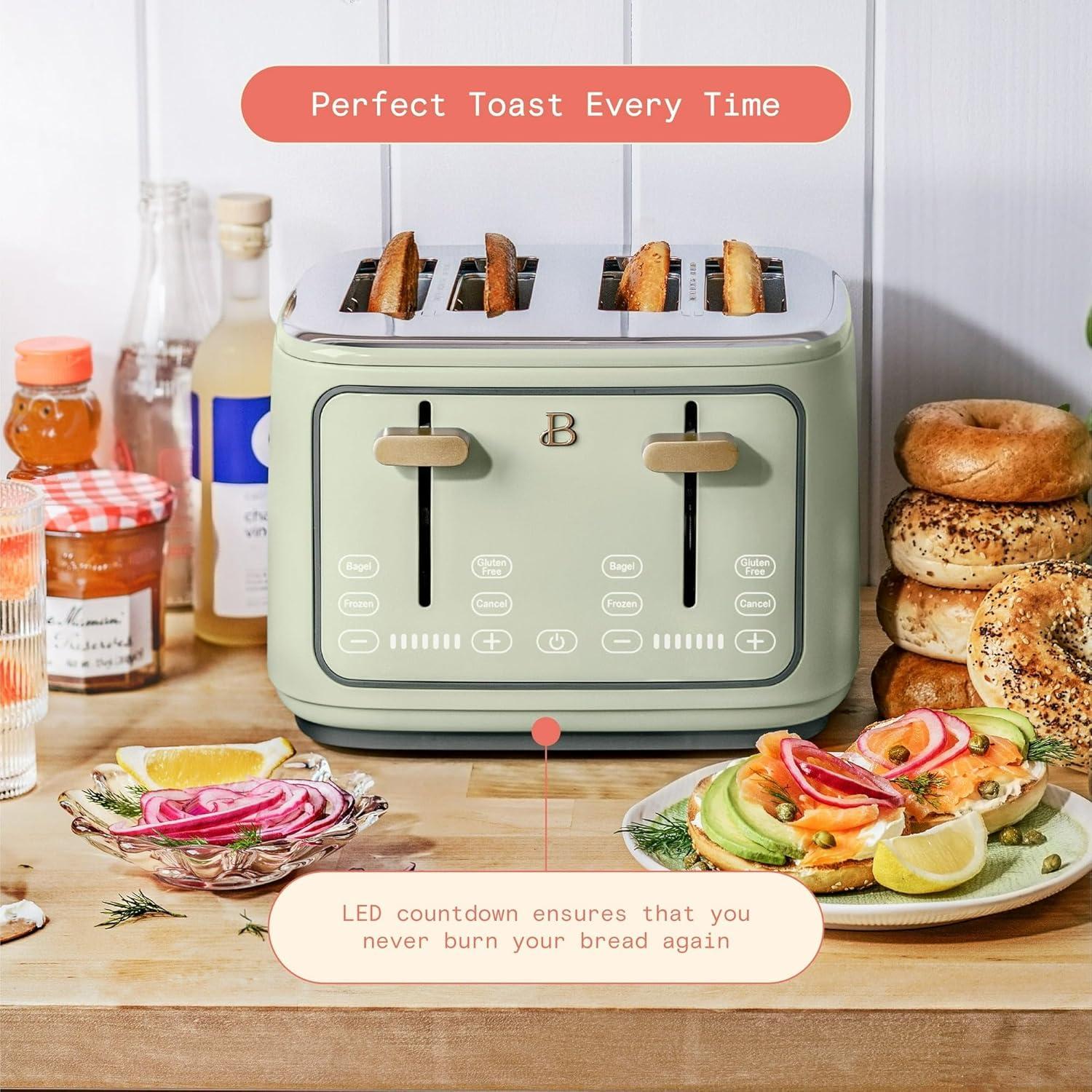 Beautiful 4-Slice Toaster with Touch-Activated Display, Sage Green by Drew Barrymore