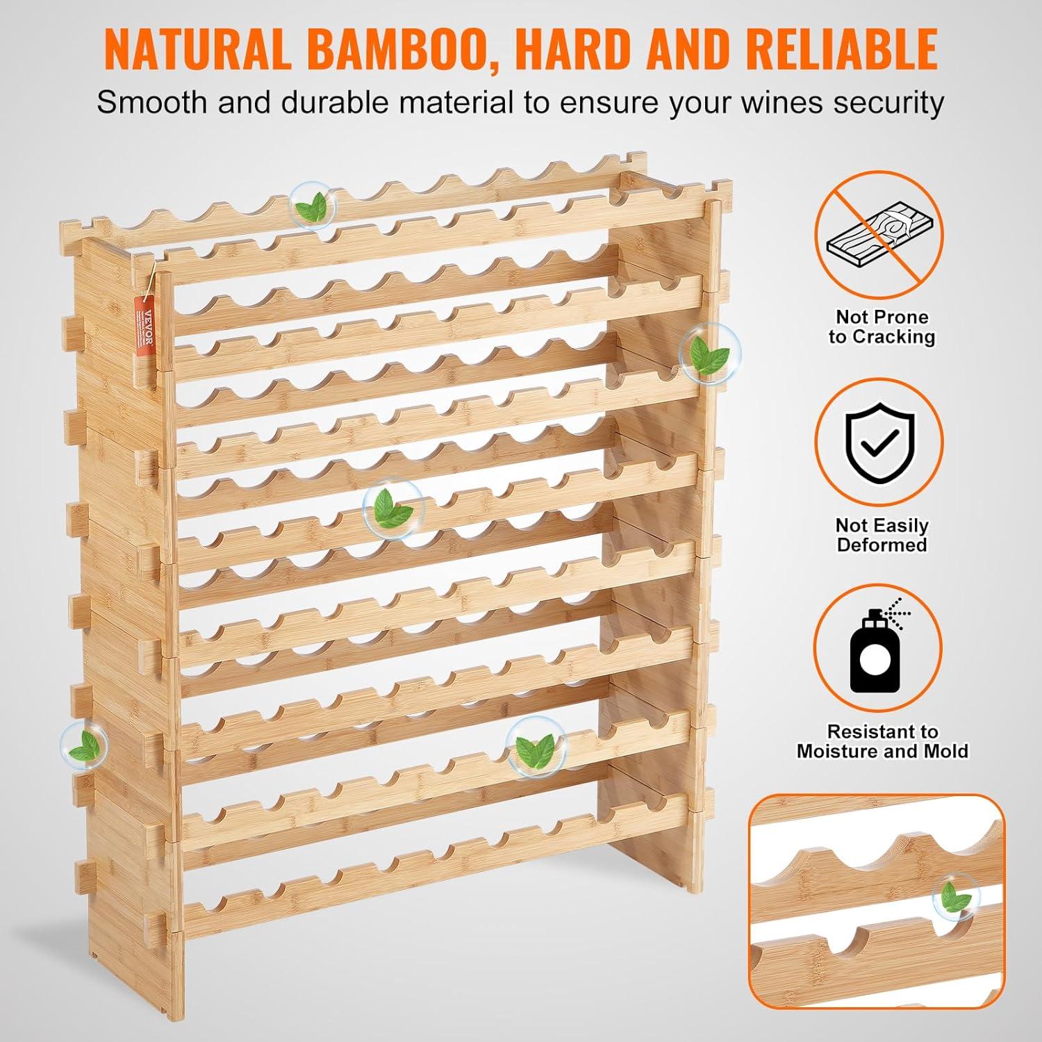 Natural Bamboo 72-Bottle Modular Wine Rack with 8 Tiers