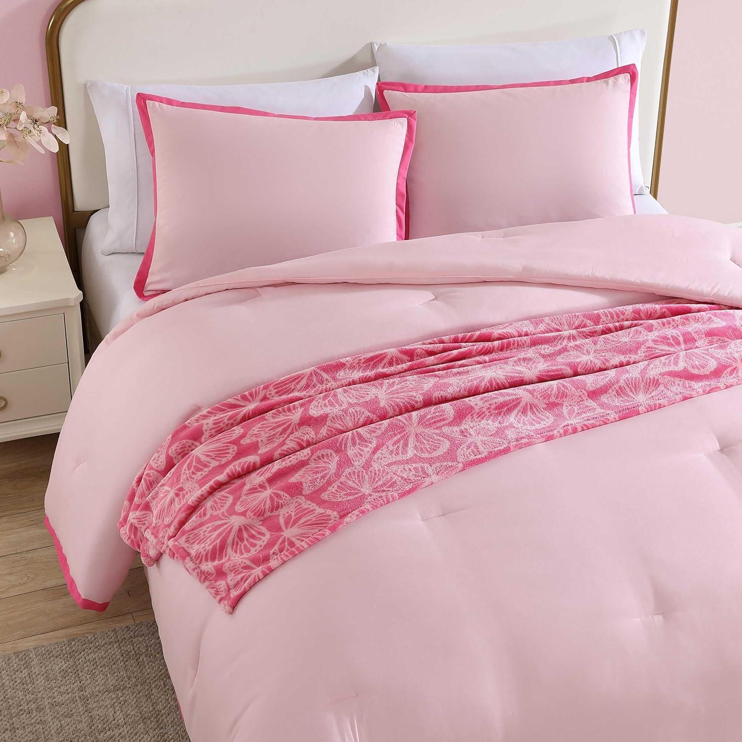 Betseyville Johnson Signature Hotel Solid Pink Full/Queen 4pc Comforter Sham Bonus Set