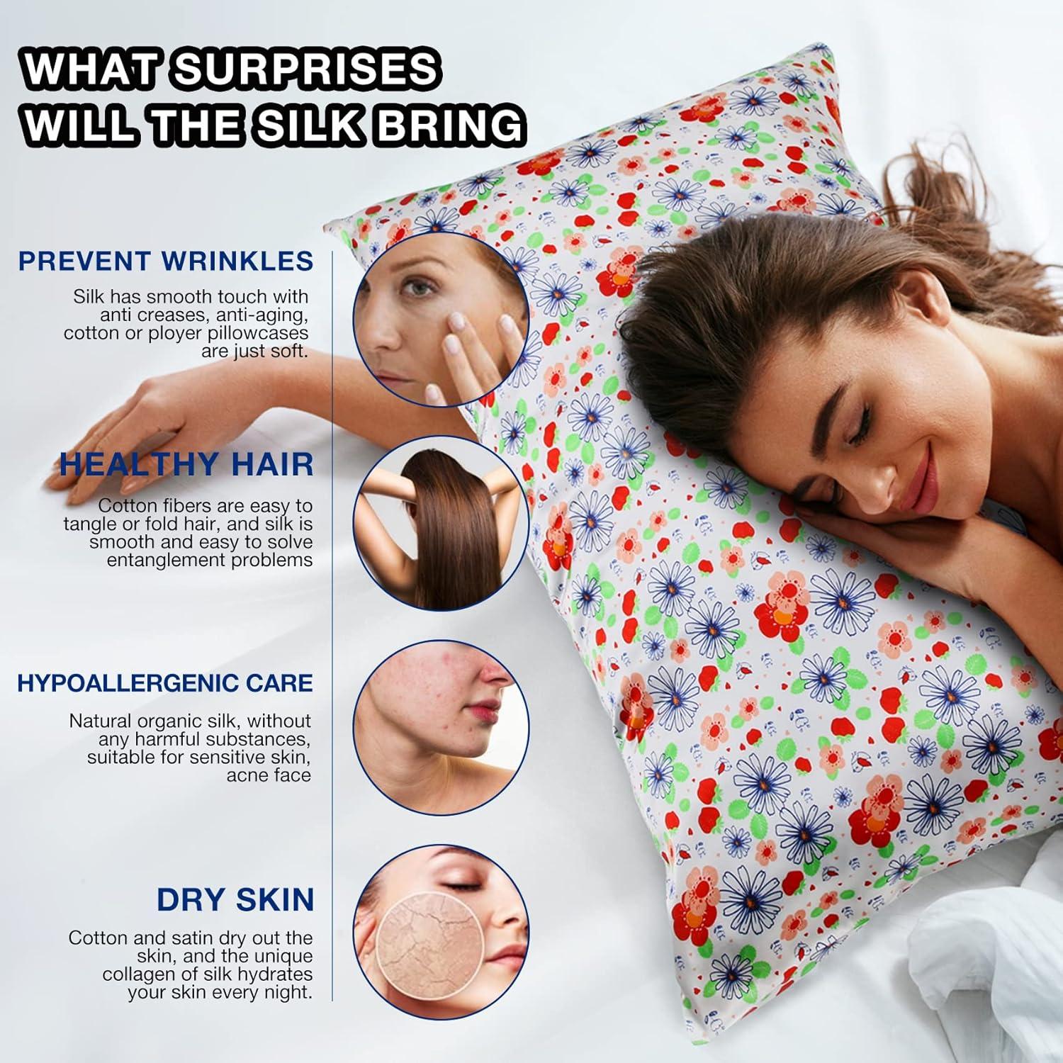 MANSPHIL 22 Momme Silk Paisley Pillowcase, Blue Gray Floral Print, 100% Mulberry Silk Pillow Cases Cover Zipper Closure, Hypoallergenic Beauty Care- Standard Size, 20" x 26"