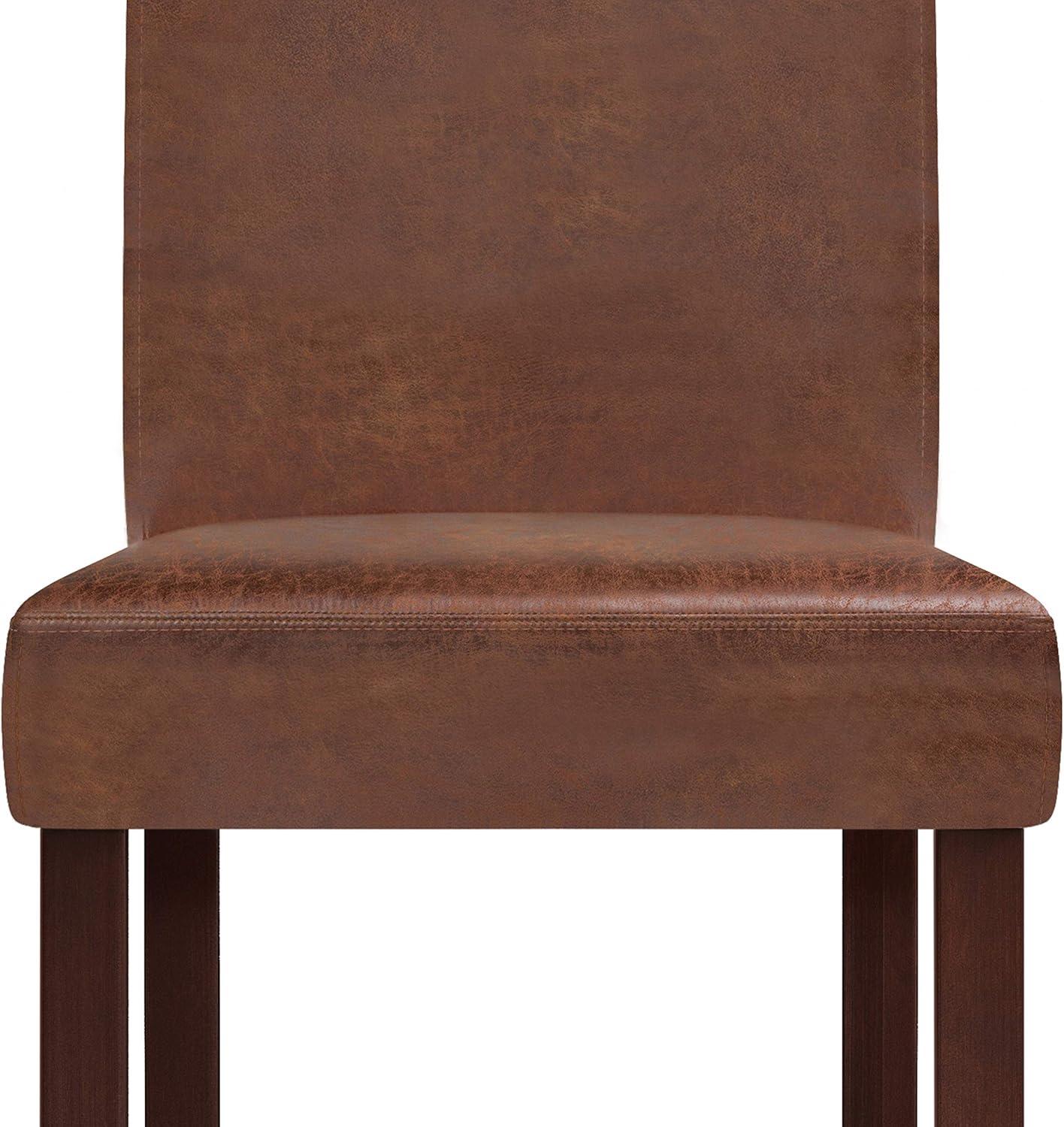 Simpli Home Acadian Transitional Parson Dining Chair (Set of 2) in Distressed Saddle Brown Faux Leather