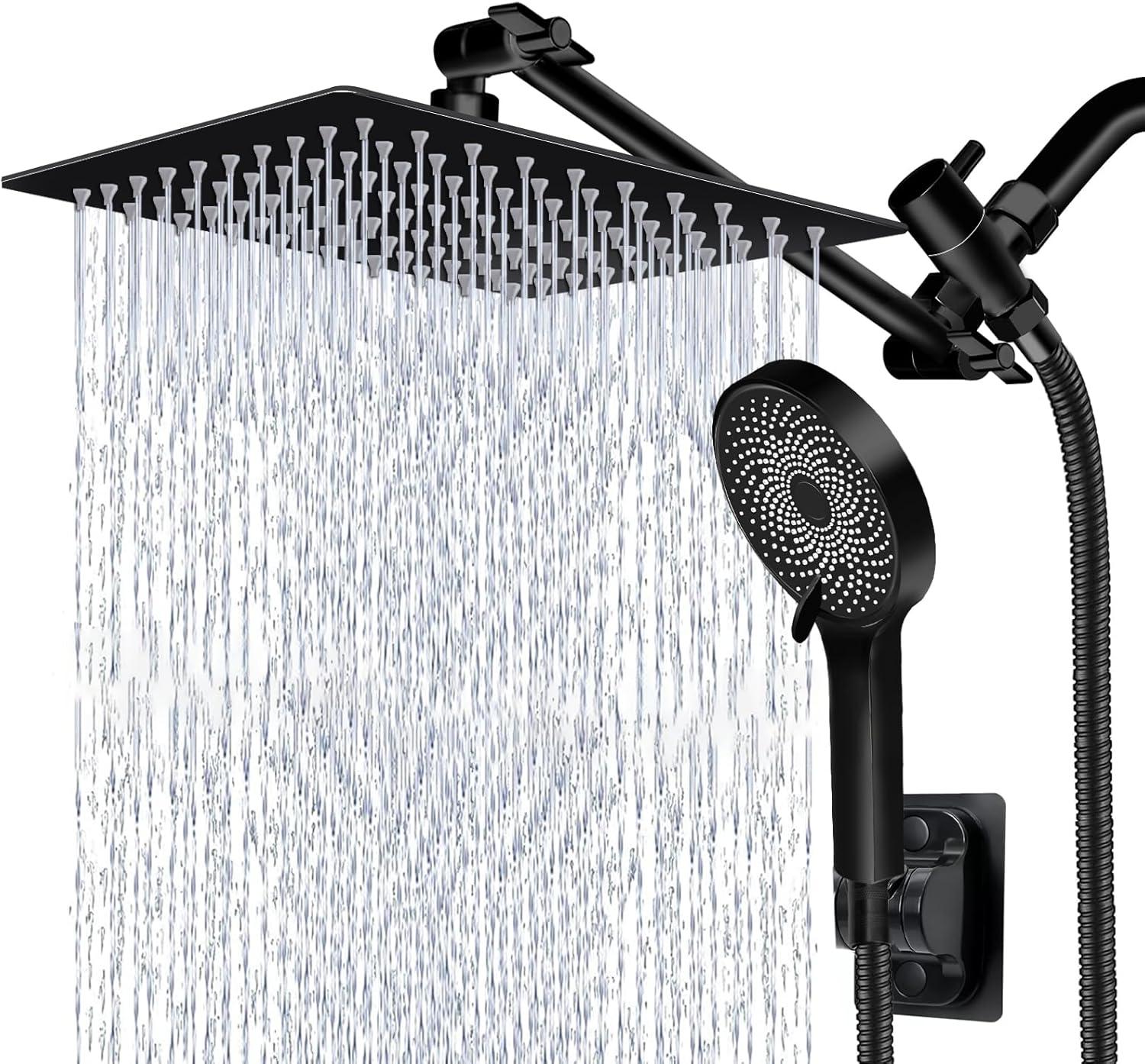 Black Adjustable Rain Shower Head with Handheld Spray Combo