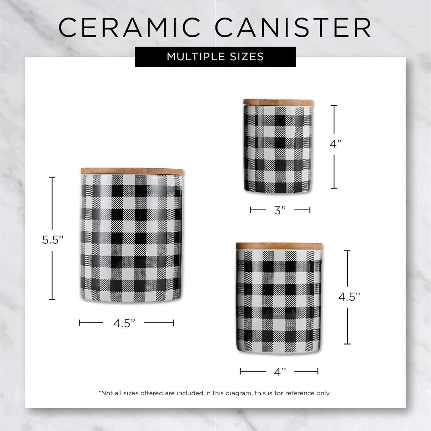 Black and White Buffalo Check Ceramic Canister Set with Bamboo Lids