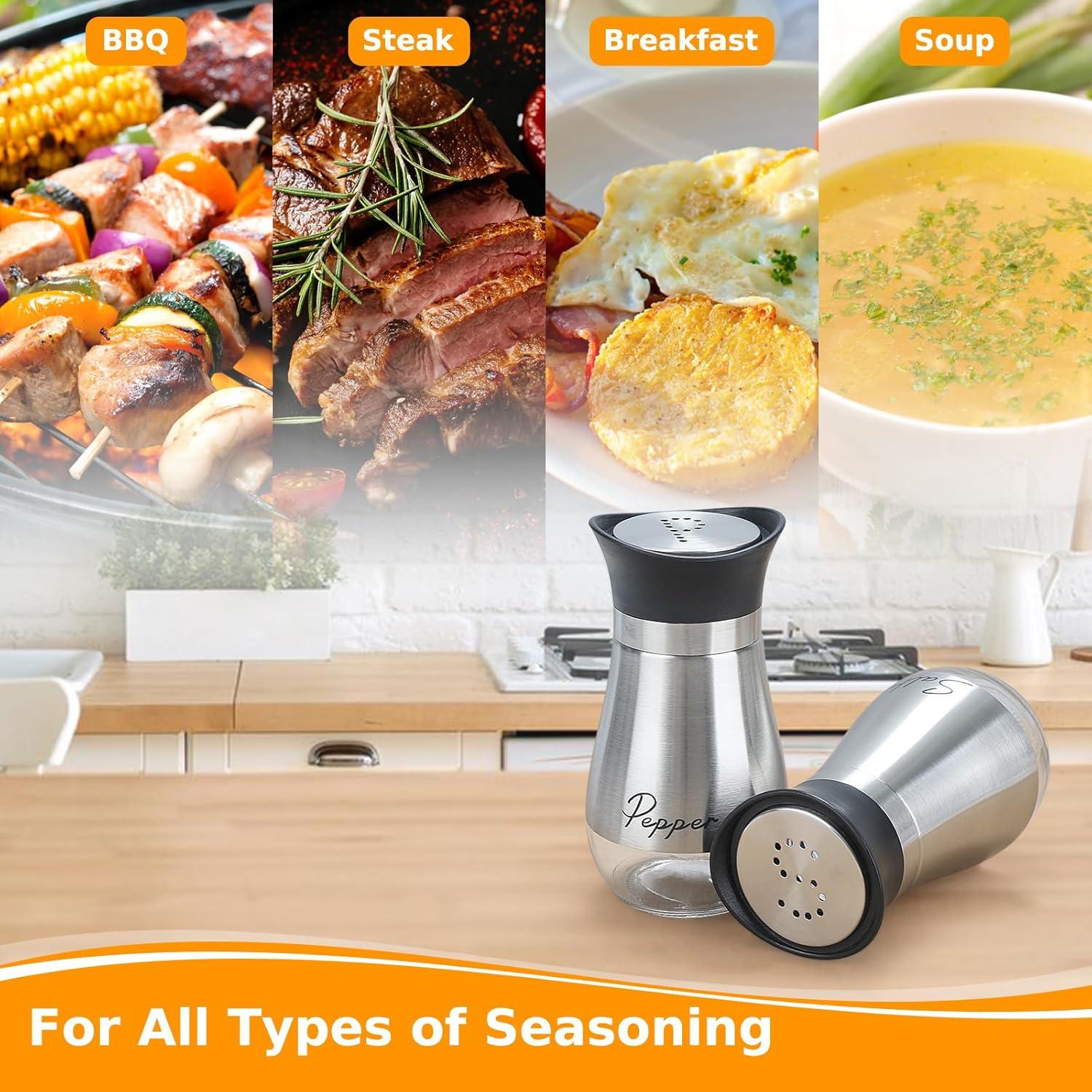 Juvale Stainless Steel Salt and Pepper Shakers Set with Glass Bottom, Perforated "S" and "P" Caps - Modern Kitchen Decor (4oz)