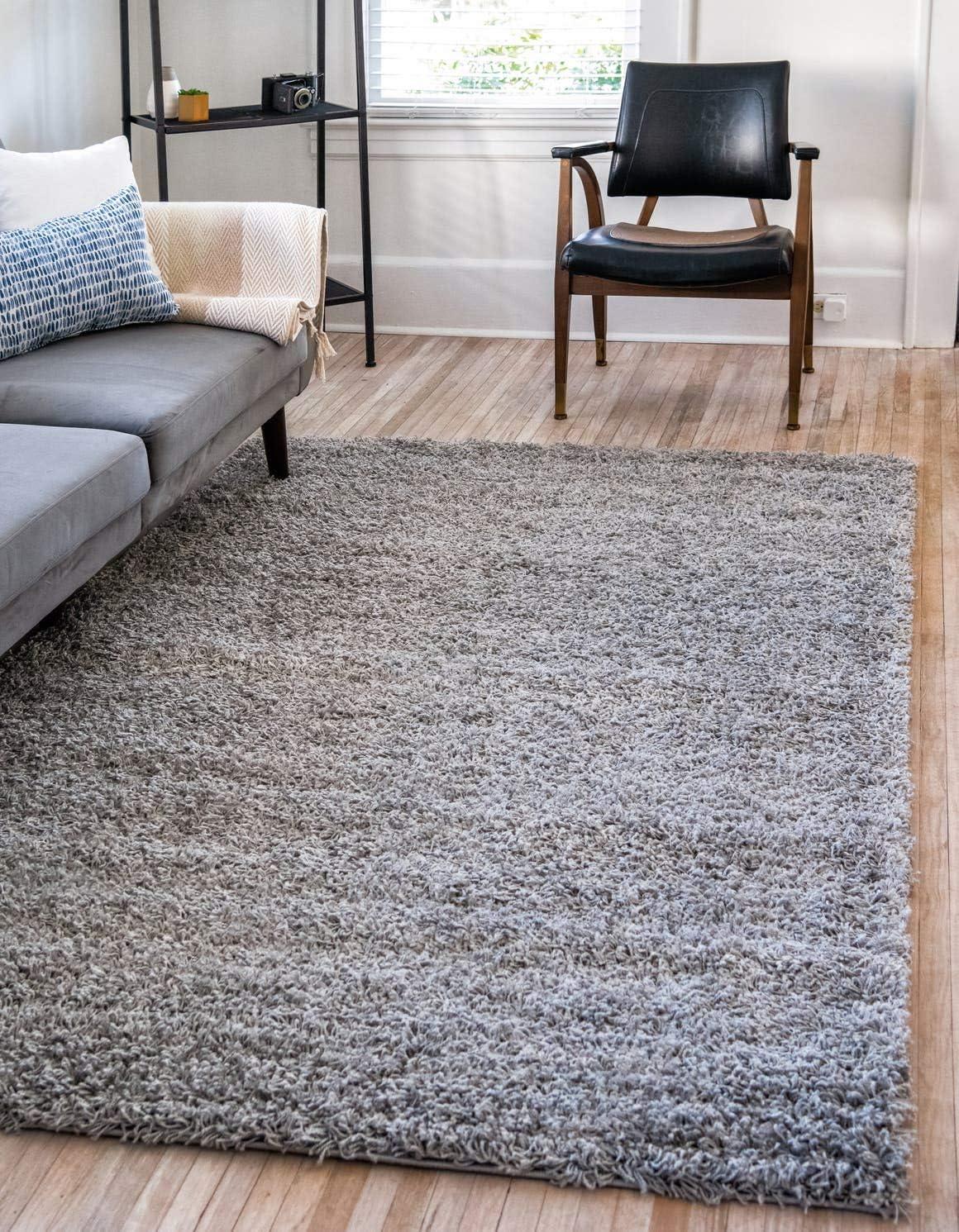 Unique Loom Solid Shag Collection Area Rug (7' 1" x 10' Rectangle Cloud Gray)