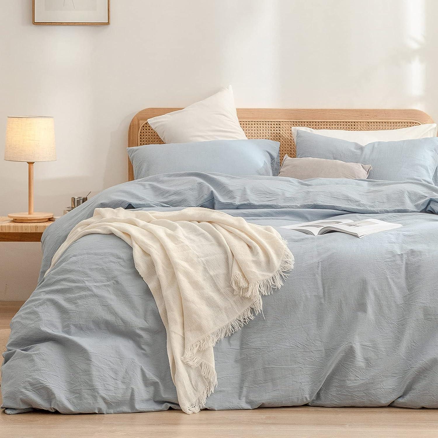 Cornflower Blue Washed Cotton Duvet Cover Set, Queen