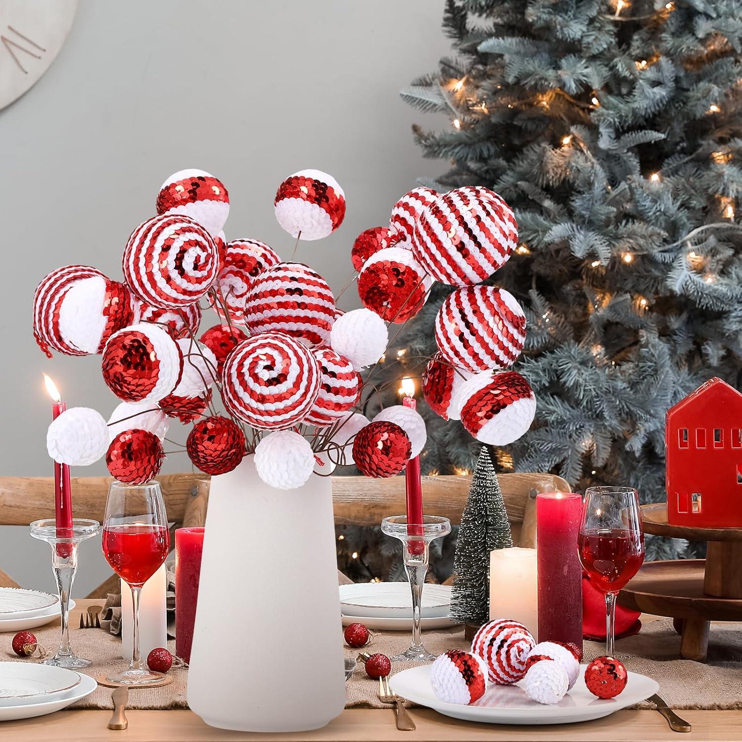 40 Set Christmas Sequins Ball Decoration Picks Mixed Color Sequin Foam Ball Tree Picks Bling Ball Ornaments
