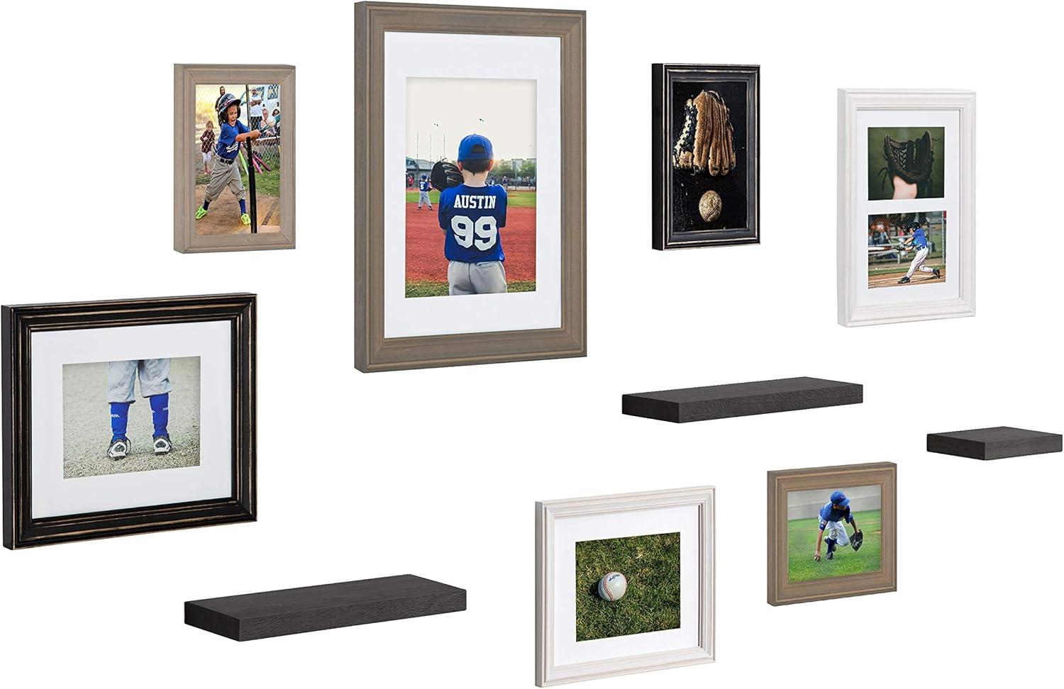 Kate & Laurel All Things Decor 10pc Bordeaux Frame Set White/Black/Natural Wood: Wall Display, Wood Frames, Multi-Size, Glass Front