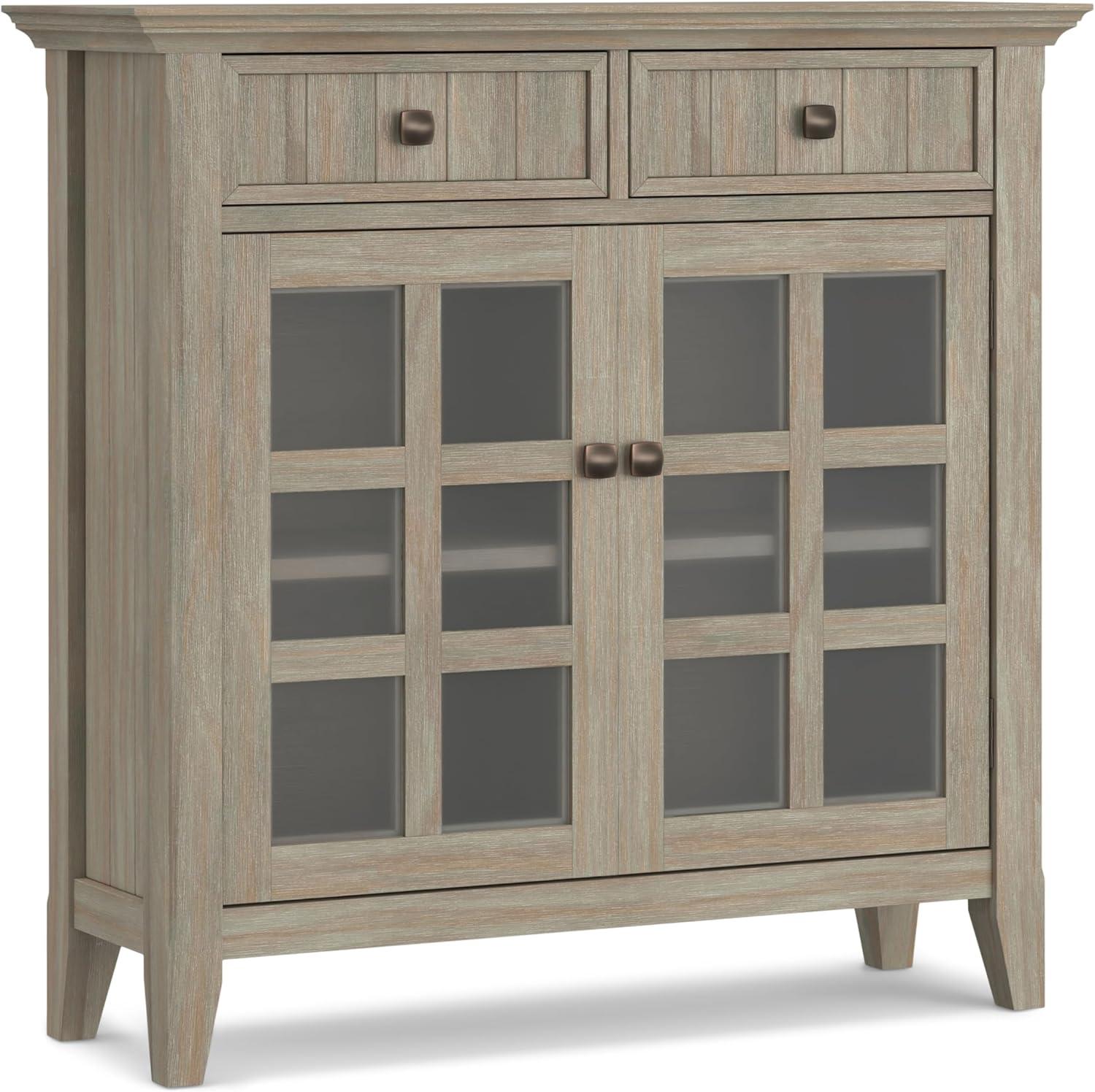 Simpli Home Acadian 36"W Solid Wood 2-Shelf Entryway Storage Cabinet with Glass Doors and 2 Drawers