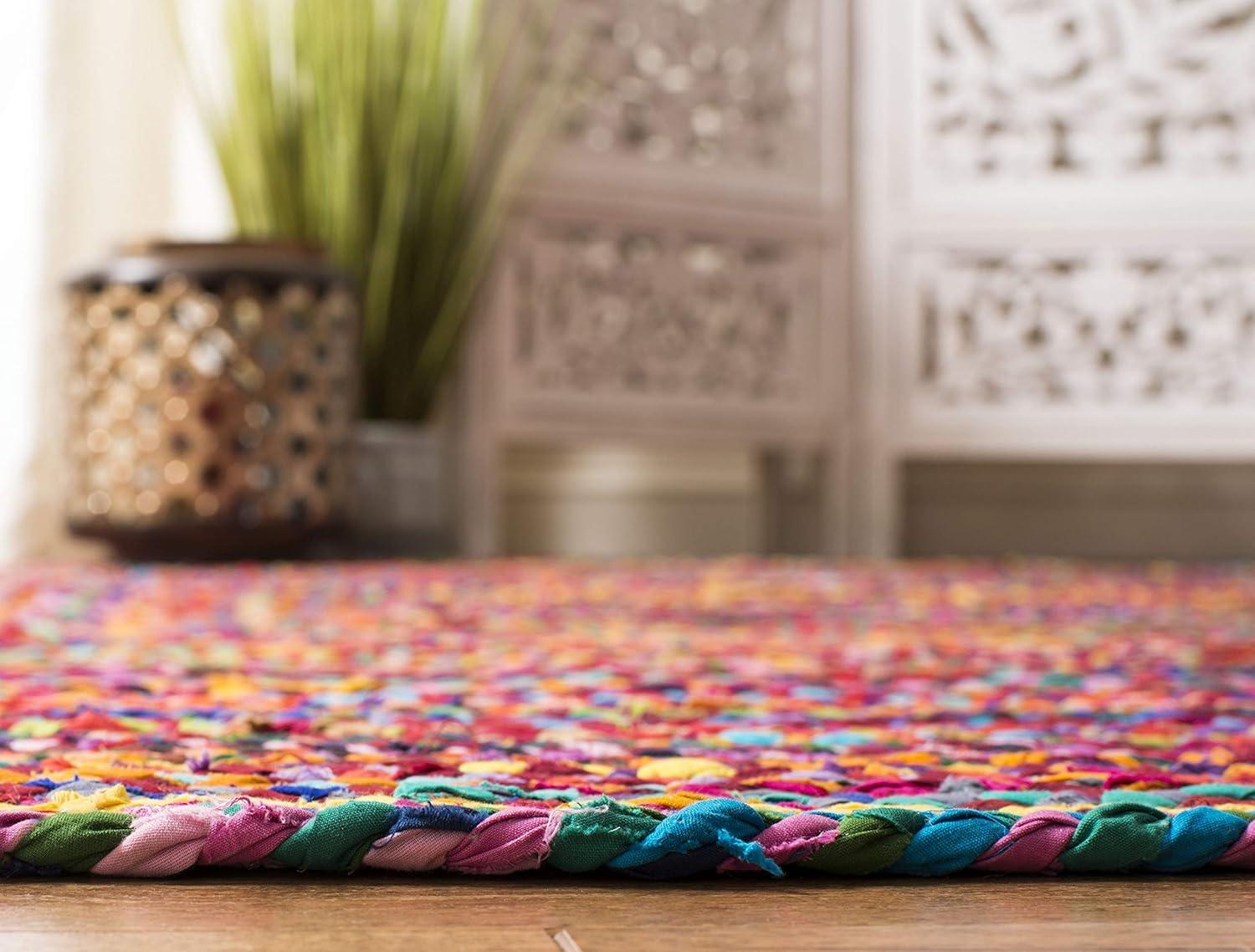 Handmade Red and Multicolor Braided Cotton Area Rug