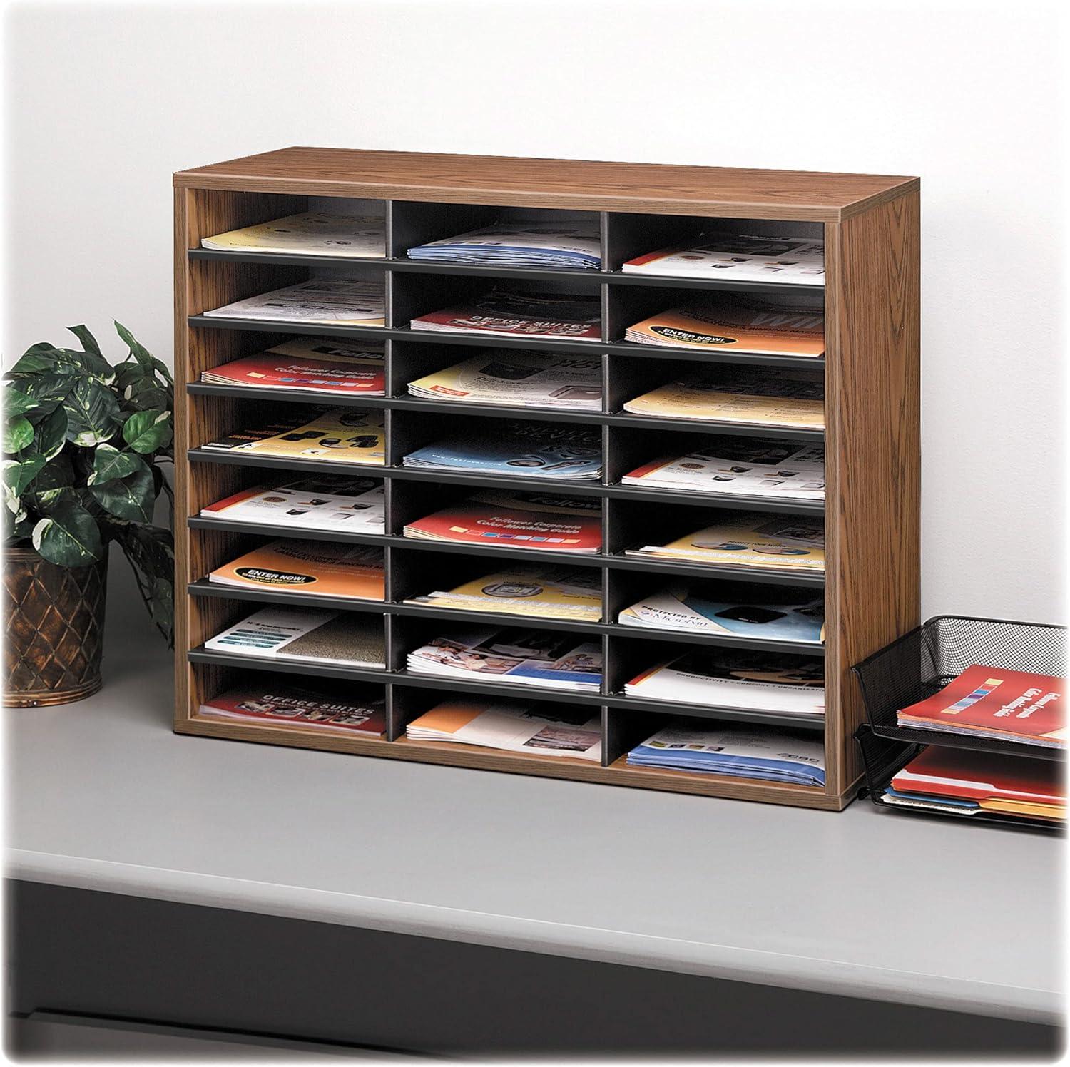 Medium Oak 24-Compartment Particleboard Literature Organizer