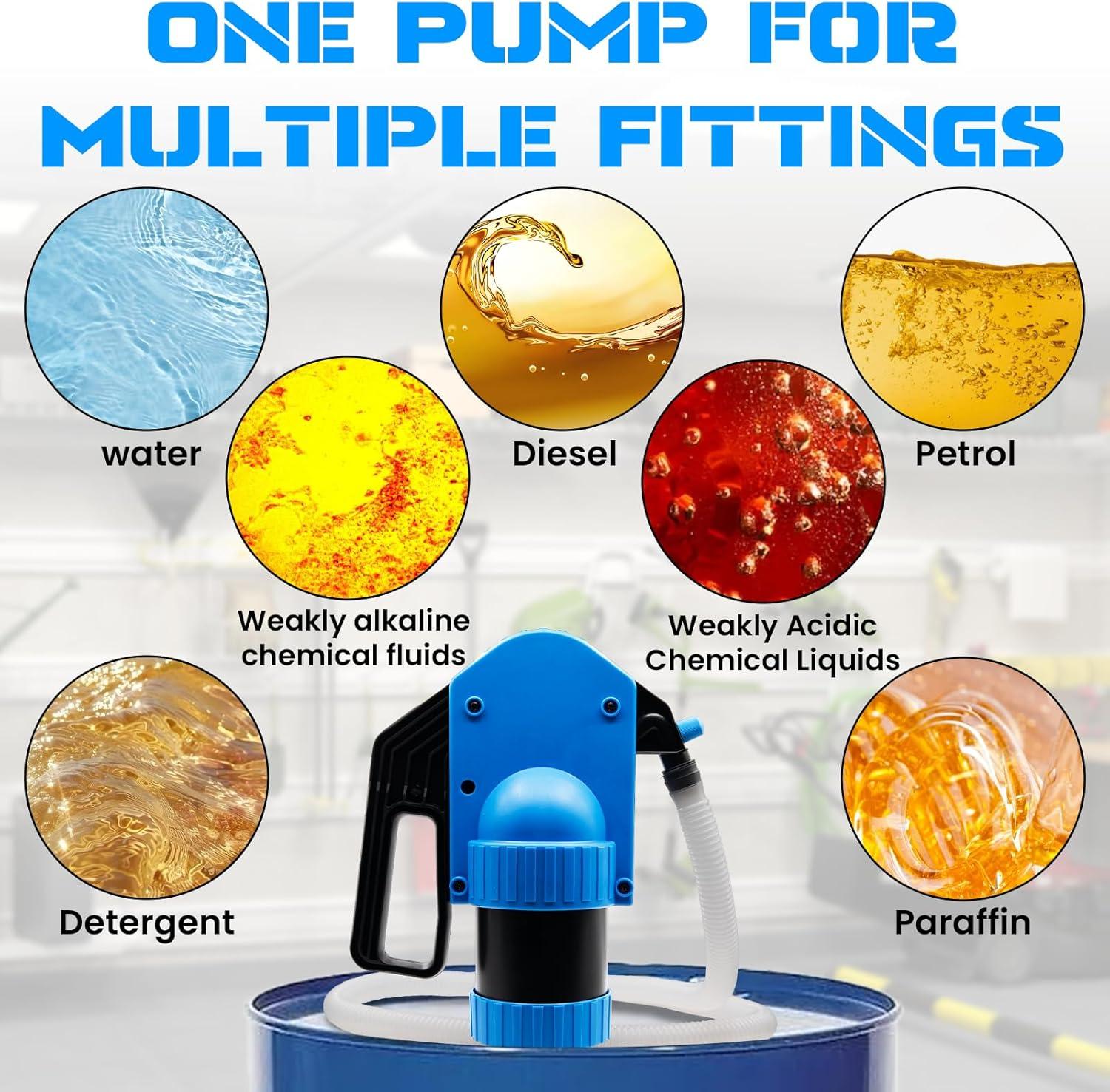 Lever-operated Drum Pumps.55 Gallon Plastic Hand Lever Drum Pump is 1 Pint Per Stroke.Lever Action Drum Pump for High Viscosity Oils, Agricultural Chemicals with 2 Meters of 3/4” Corrugated Hose