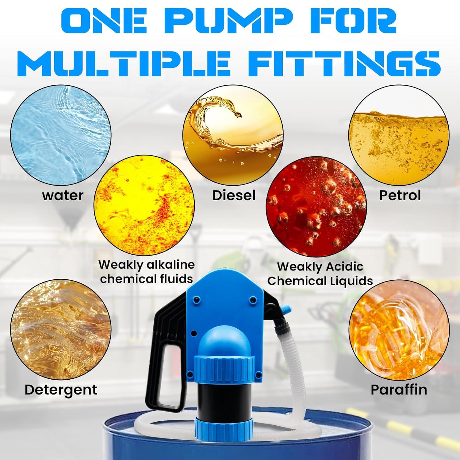 Lever-operated Drum Pumps.55 Gallon Plastic Hand Lever Drum Pump is 1 Pint Per Stroke.Lever Action Drum Pump for High Viscosity Oils, Agricultural Chemicals with 2 Meters of 3/4” Corrugated Hose