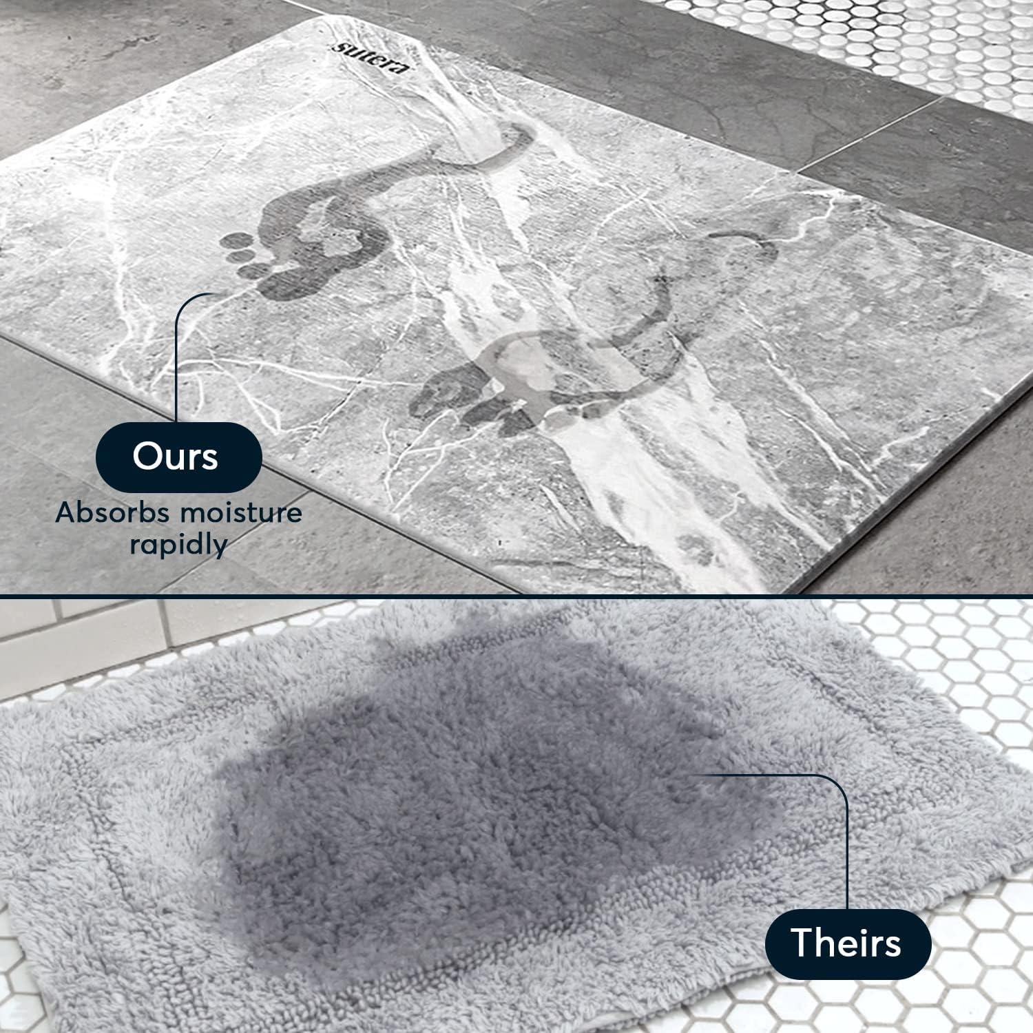 SUTERA - Stone Bath Mat, Diatomaceous Earth Shower Mat, Non-Slip Super Absorbent Quick Drying Bathroom Floor Mat, Natural, Easy to Clean (23.5 x 15 Gray, 2 Pack)