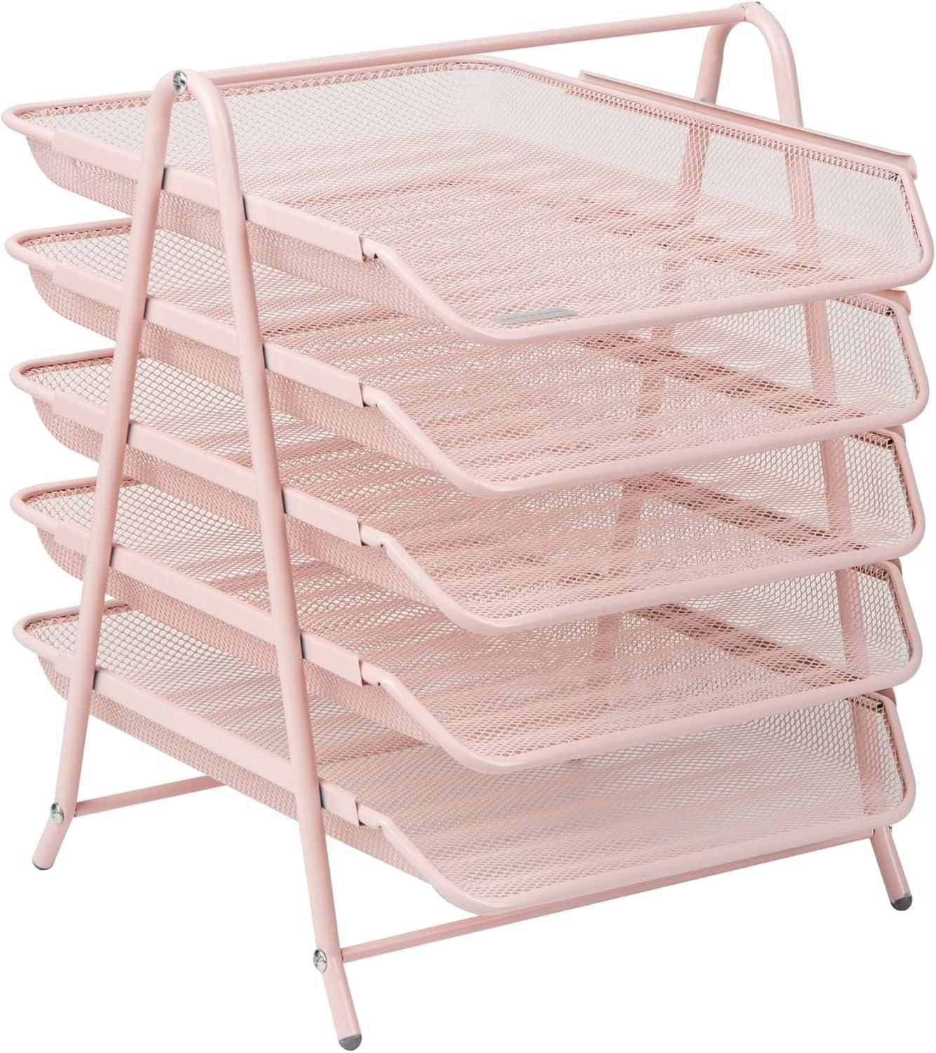 Pink Metal Mesh 5-Tier Letter Tray Organizer