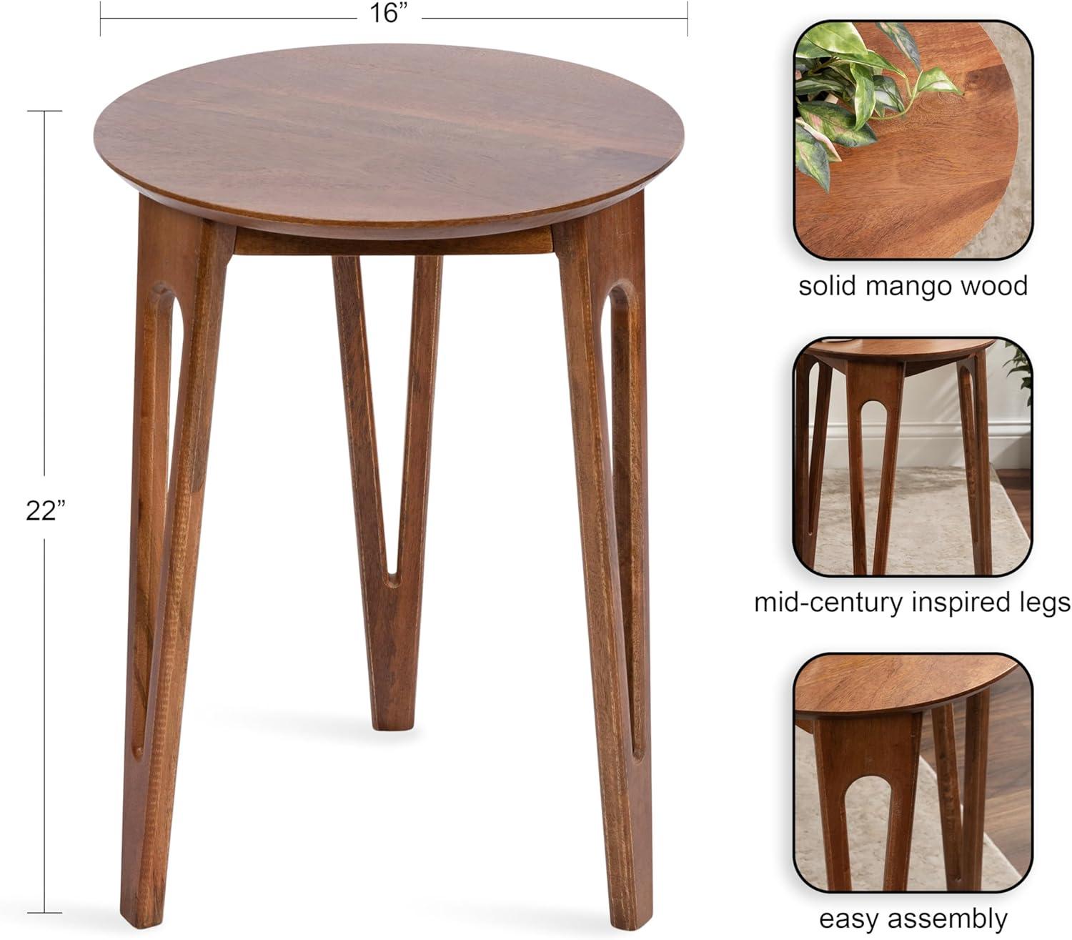 Walnut Brown Round Mango Wood Accent Table with Hairpin Legs